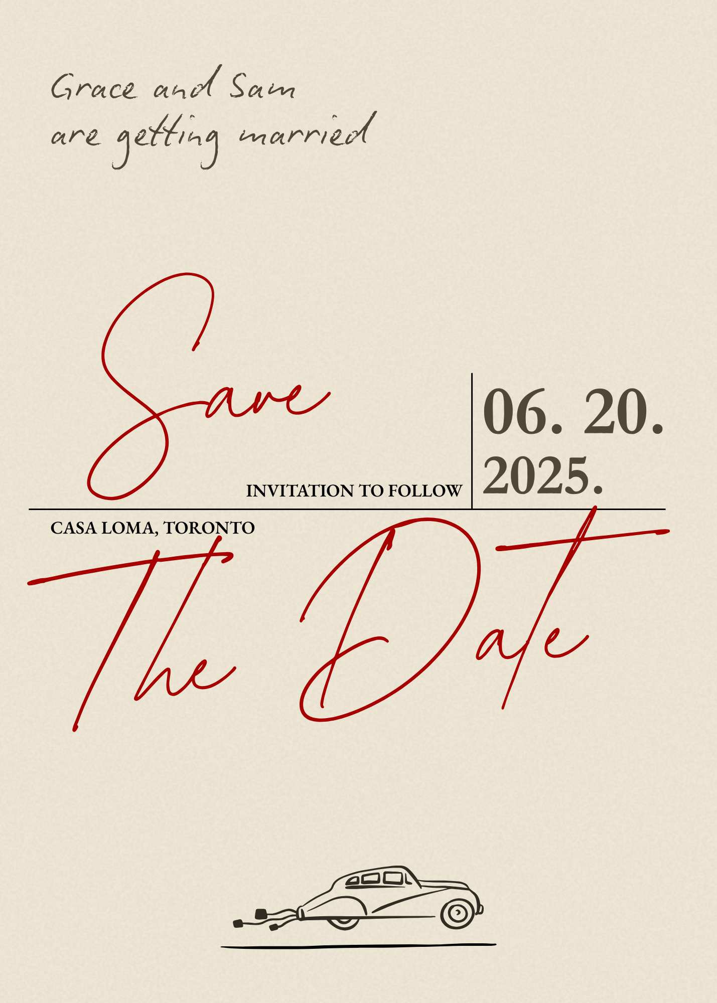 Vintage Save the Date Custom Invitation Invite Red Wedding Elegant Trendy Contemporary Whimsical