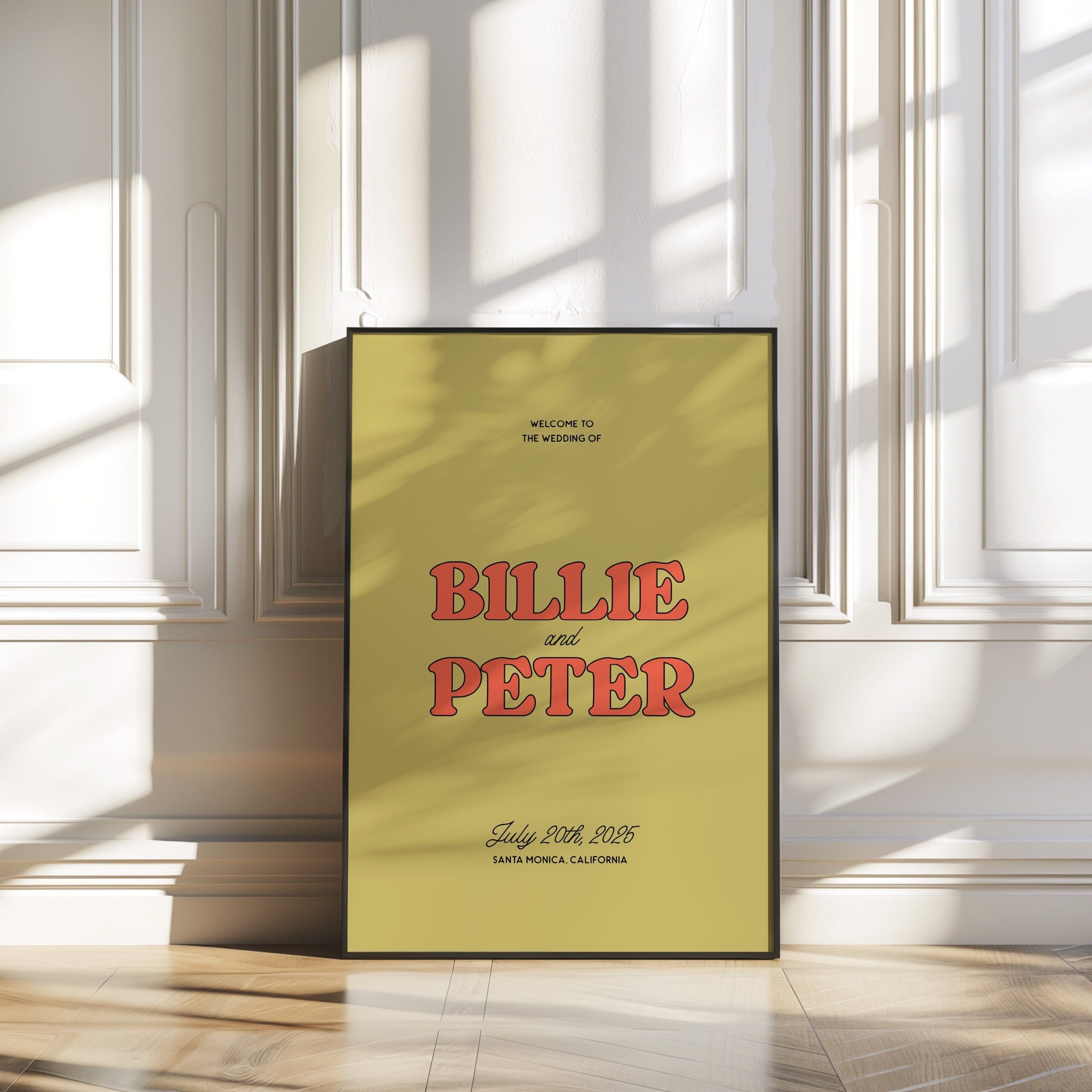 Modèle de plaque de bienvenue de mariage moderne, plaque de bienvenue audacieuse, plaque de bienvenue de mariage rétro modifiable, décoration de mariage colorée, téléchargement immédiat W09