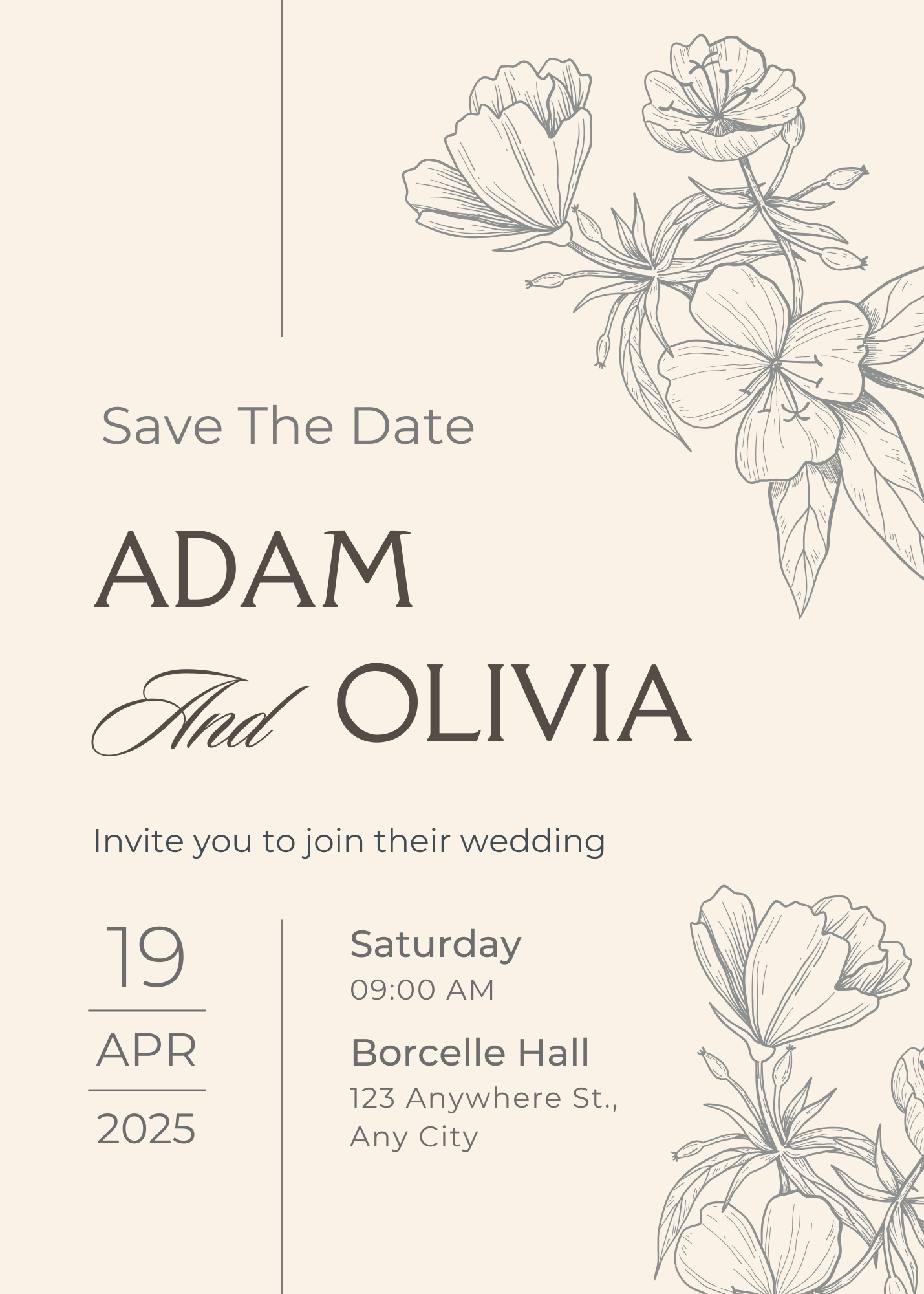 Beige Vintage Flowers Wedding Invitation