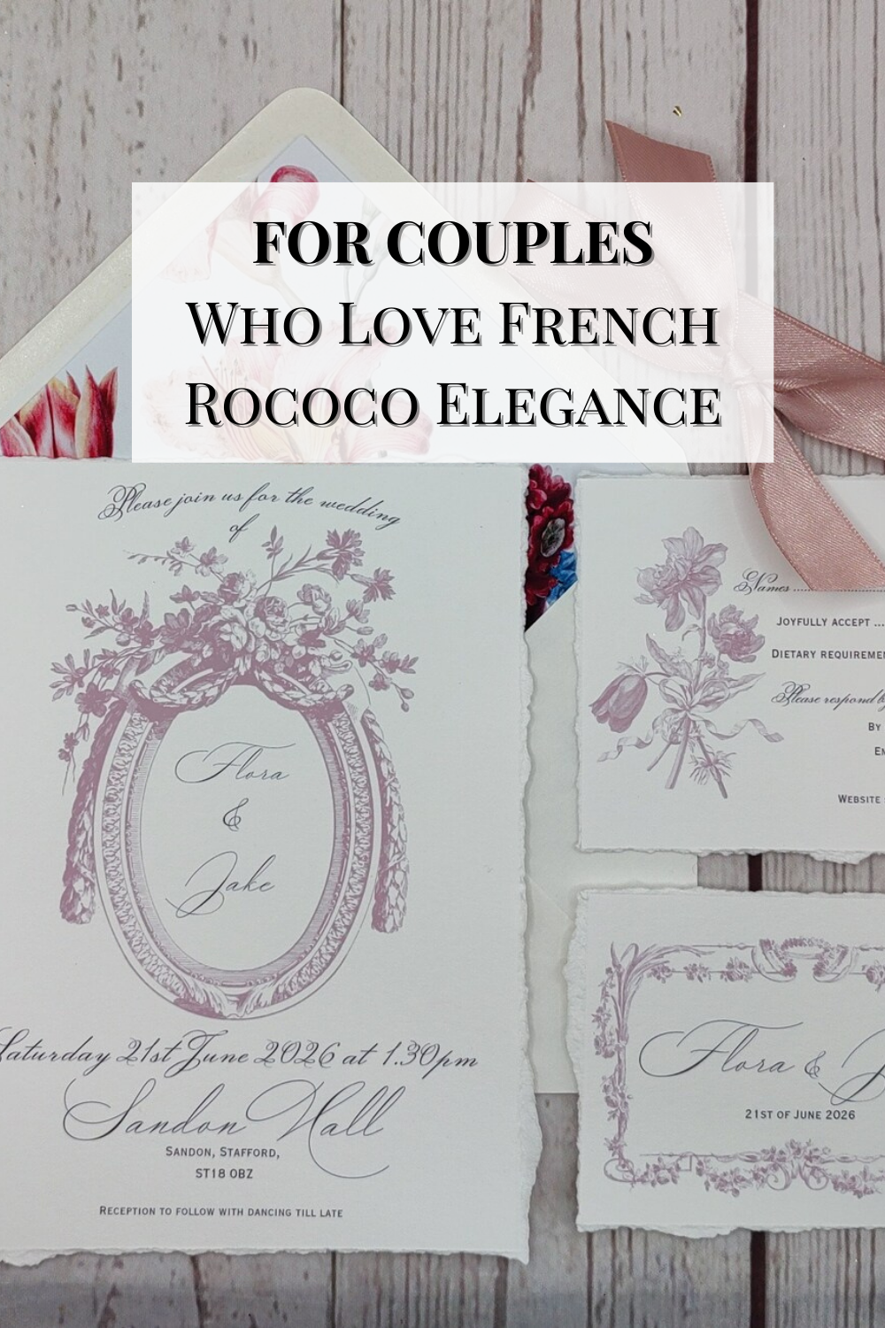 French Rococo Wedding Invitation with Vintage Botanical Elegance