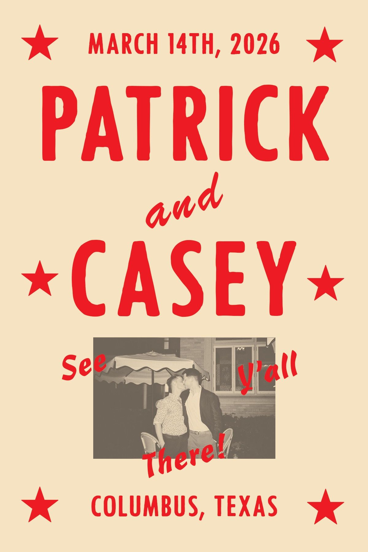 Old school western vintage save the date red and cream with stars