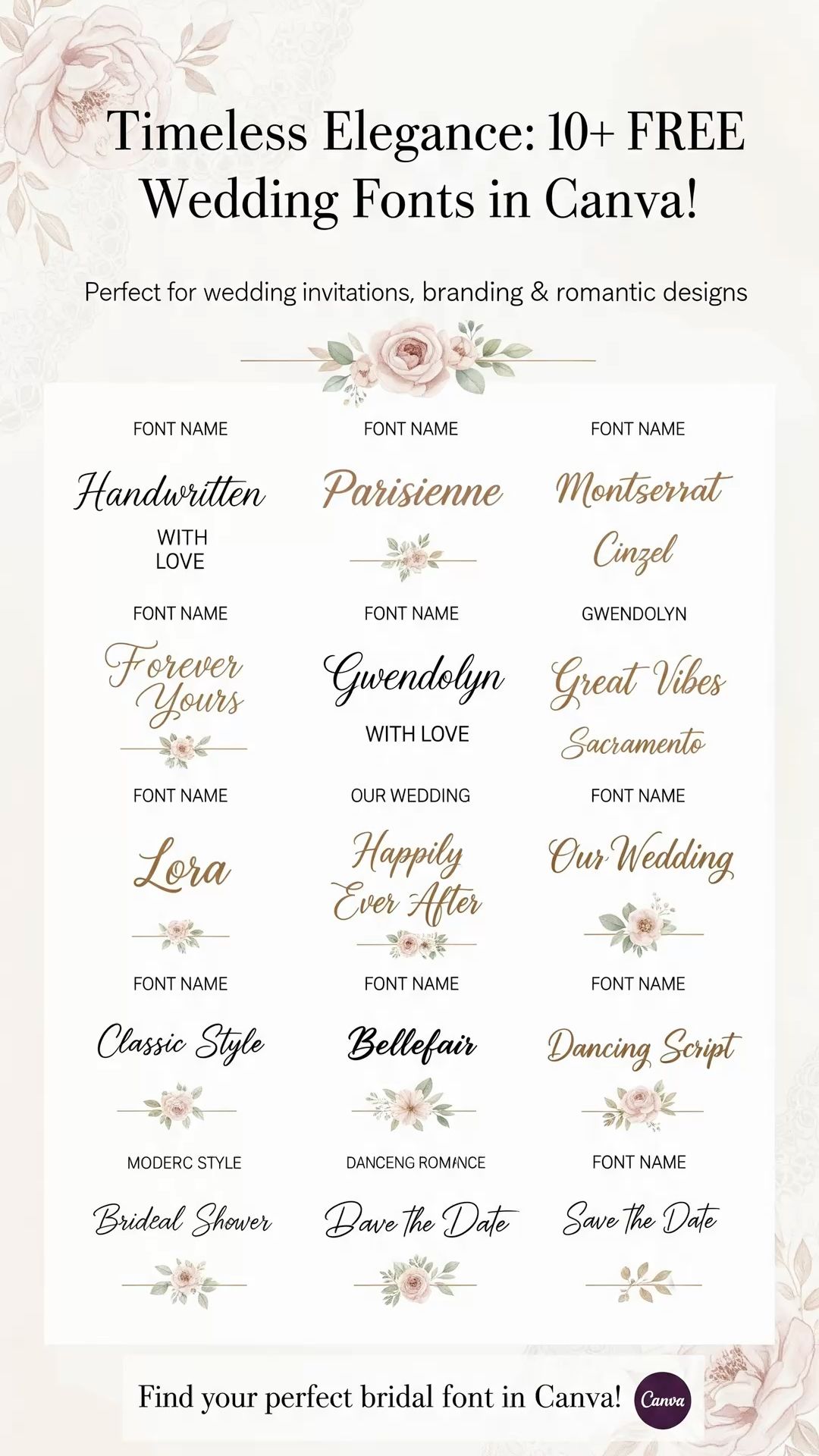 Timeless Elegance: 10+ FREE Wedding Fonts in Canva!
