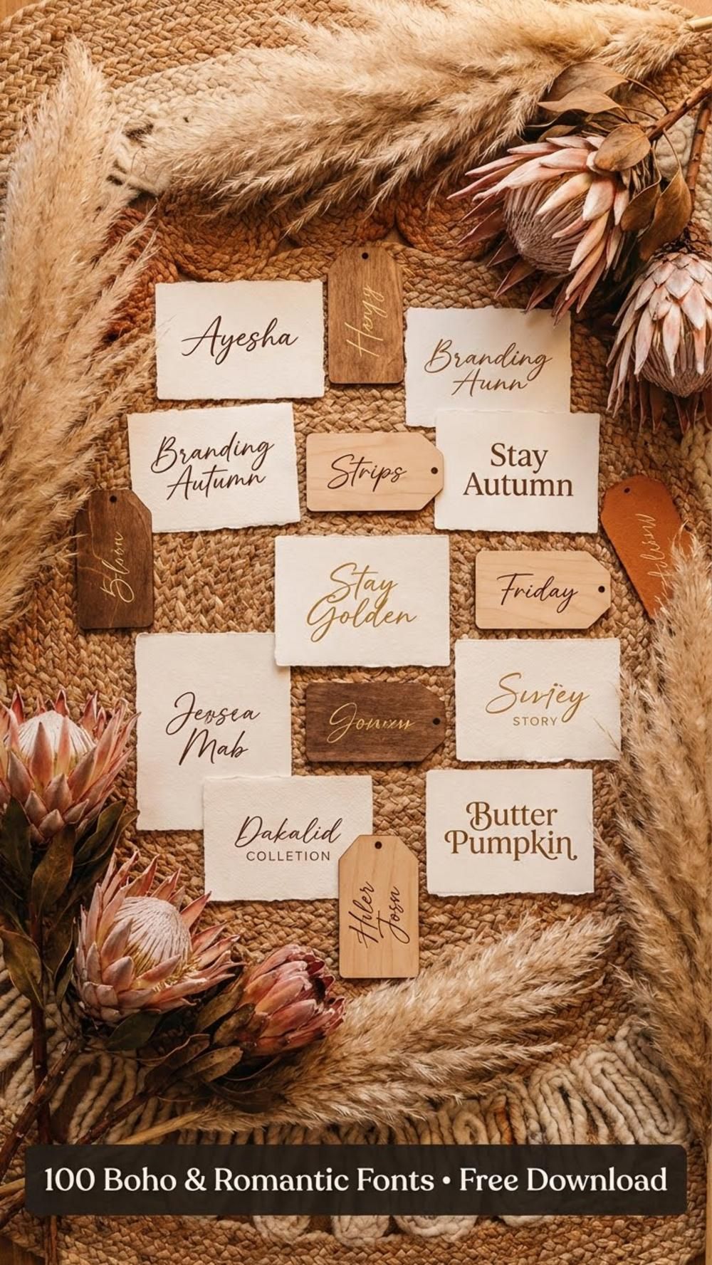 100 Boho and Romantic Fonts Free Download Bundle.