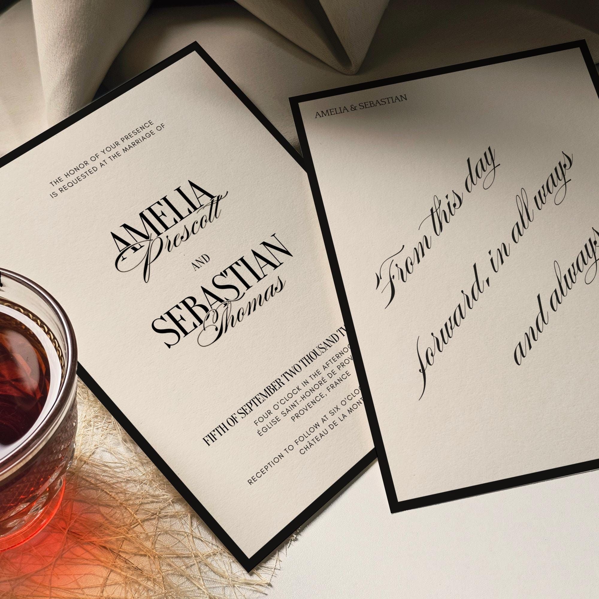 Modèle de suite de faire-part de mariage intemporel, élégant ensemble de faire-part de style ancien, faire-part de mariage vintage, téléchargement immédiat | Lia