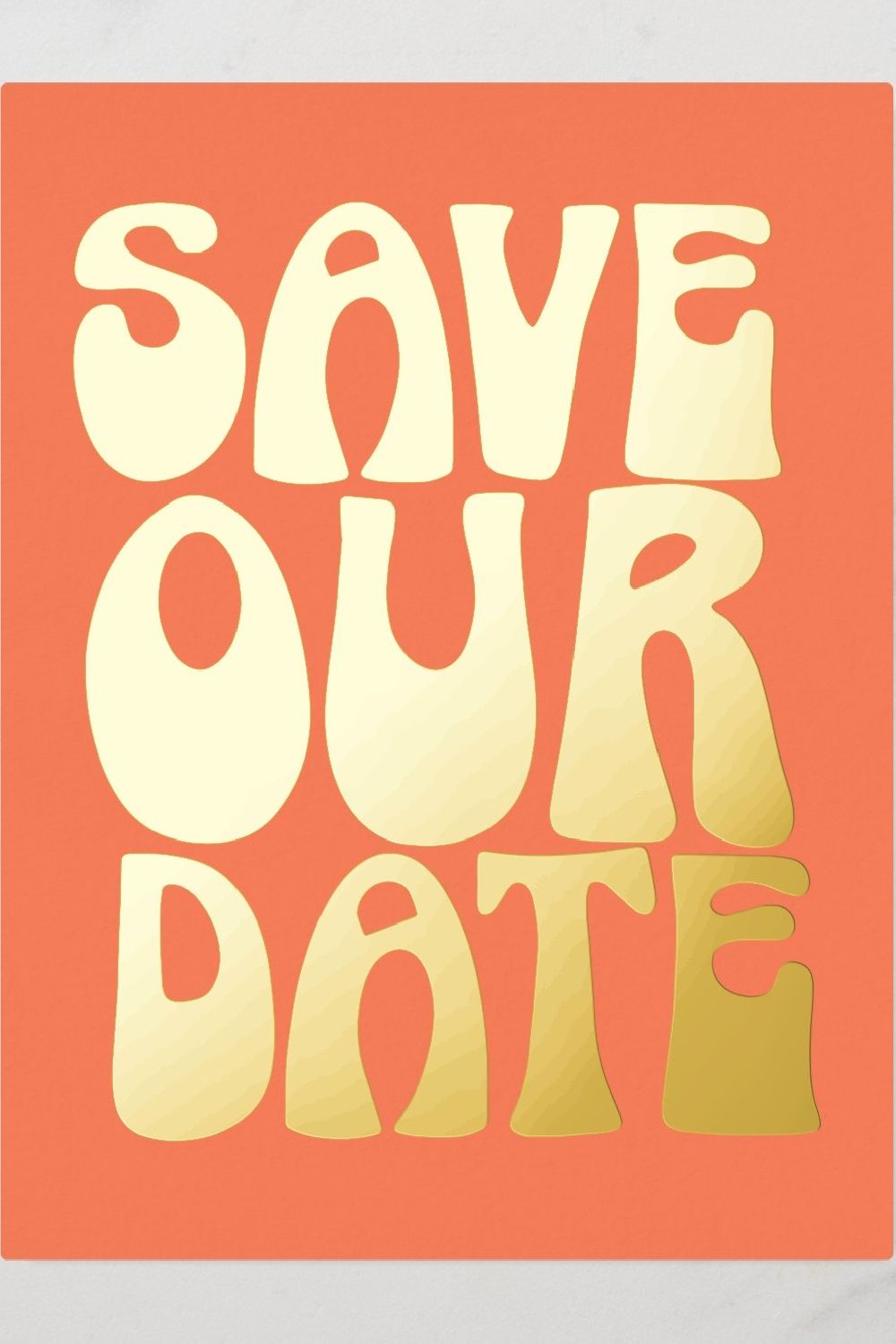 Retro Groovy Save The Date Orange Gold Foil Invitation Postcard