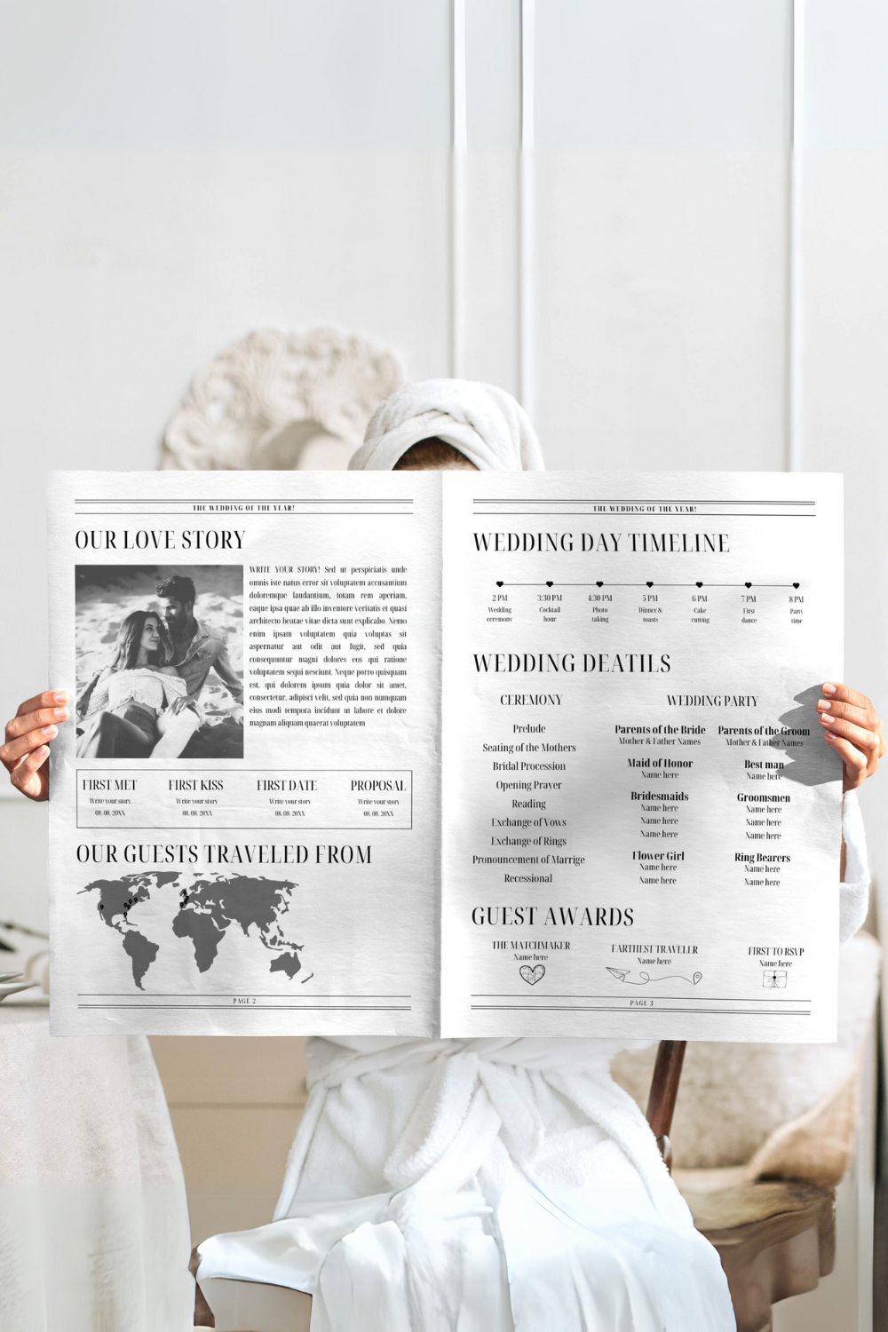 Elegantly Styled Newspaper Wedding Program Template for Your Special Day