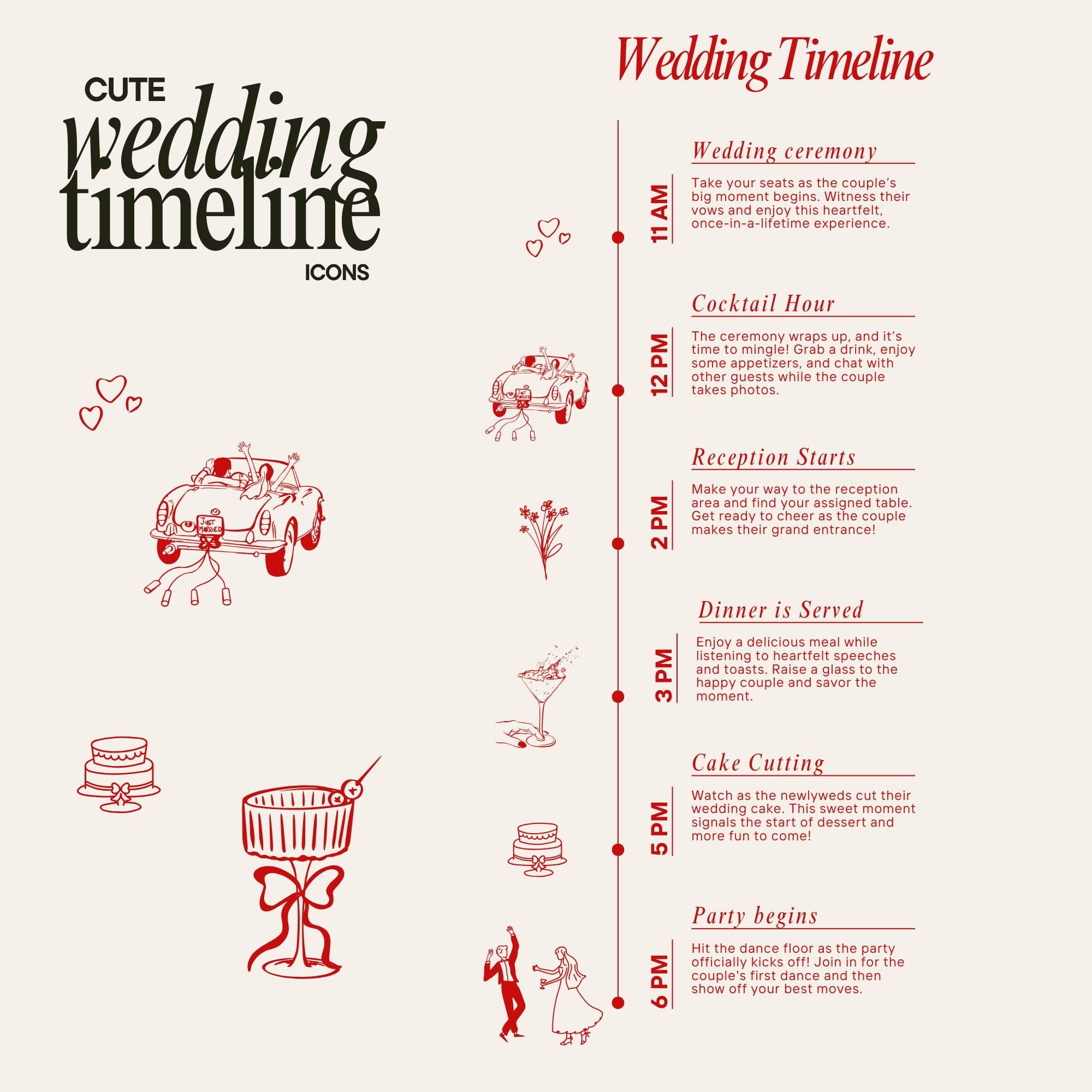 Ensemble d’illustrations de chronologie de mariage 28 icônes dessinées à la main SVG PNG JPG noir Clipart griffonnages mariages inviter icônes de l’art au trait cadre ondulé svg