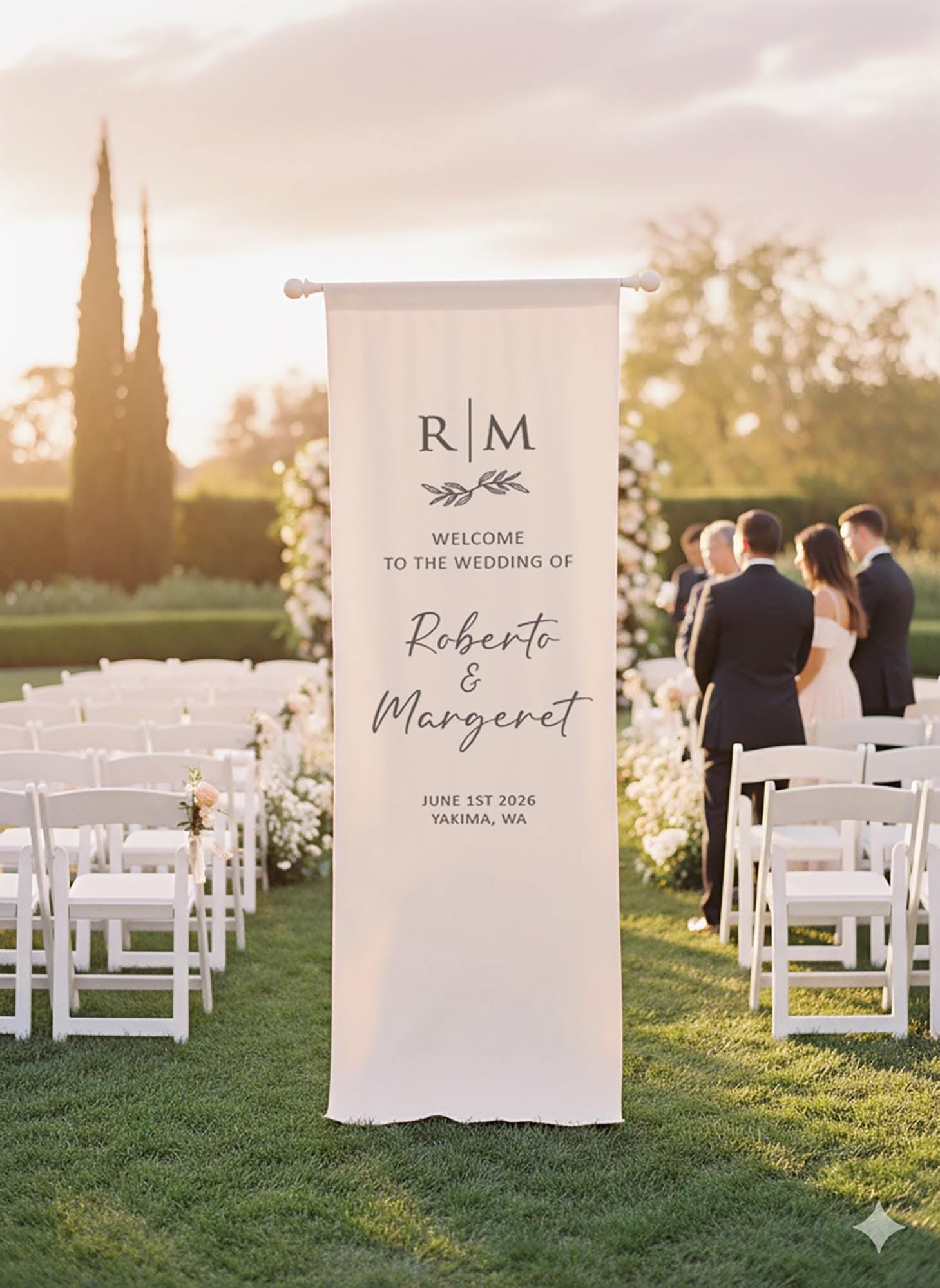 Custom Wedding Welcome Sign, Photo & Fabric, Iron Easel Stand