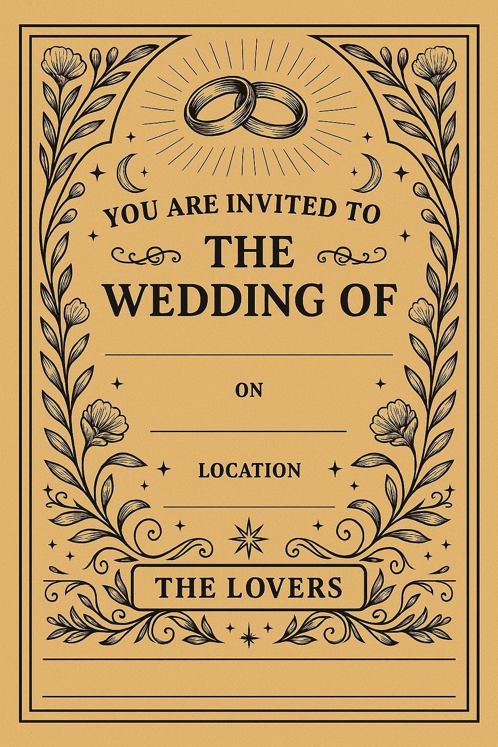 Faire-part de mariage tarot vintage * Modèle d’invitation mystique bohème à remplir modifiable, imprimable * 5 x 7 cm * JPG PNG PDF inclus