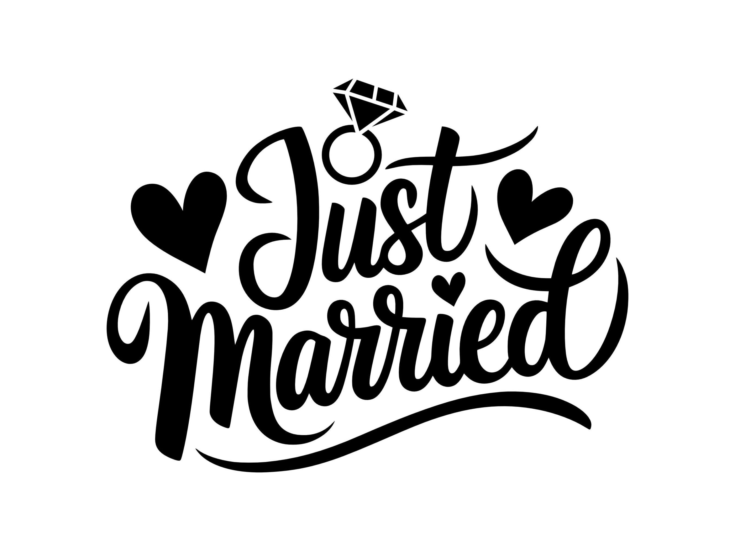 Just Married SVG — fichier de coupe imprimable texte décoratif de jeunes mariés de mariage, téléchargement immédiat, usage commercial, png jpg eps pdf