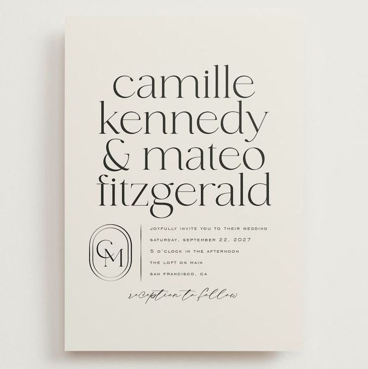 Grand Wedding Invitations Typography Modern Monogram — Beige