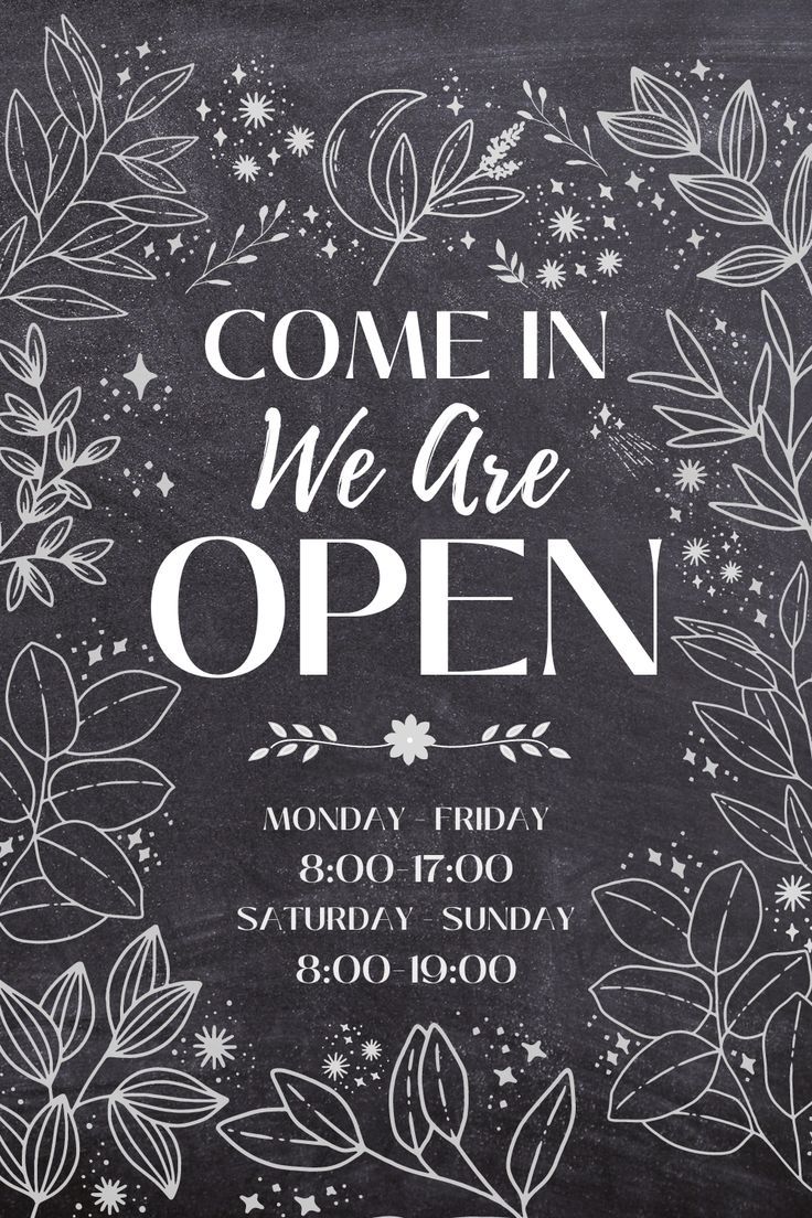 Chalkboard Poster Art, Business Chalkboard, Open Sign, Storefront