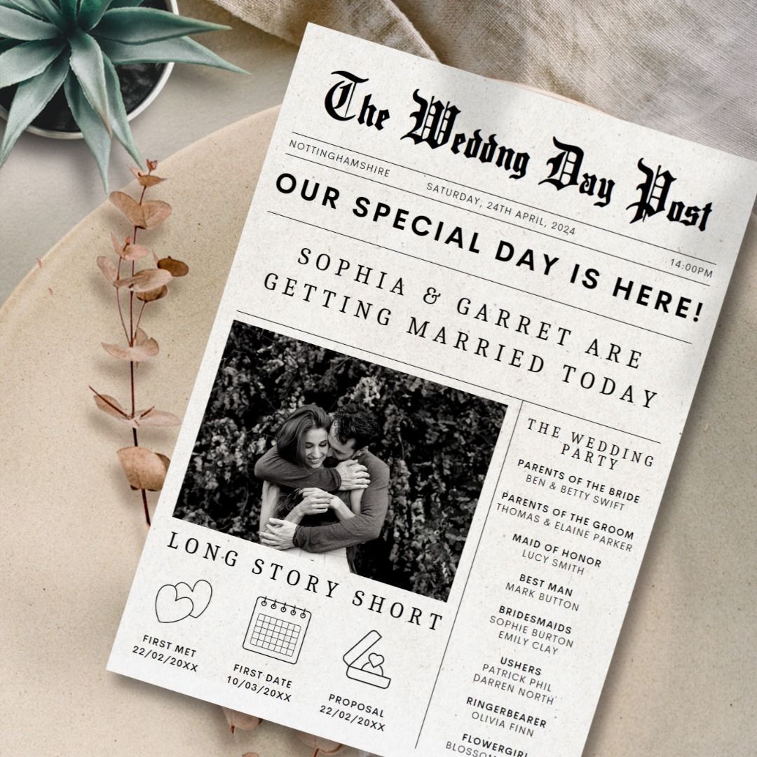Elegant Wedding Newspaper Announcement Template