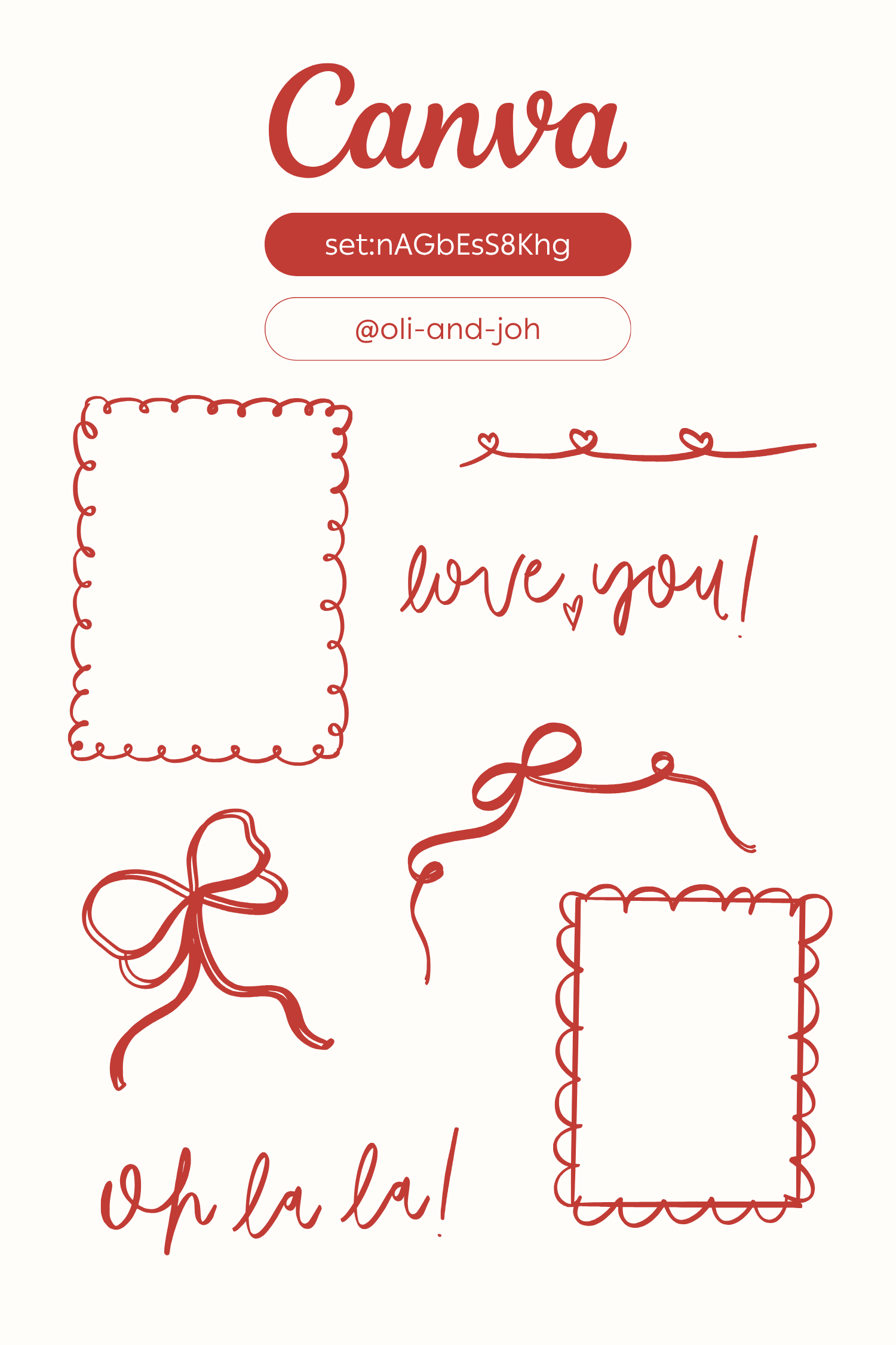 Romantic Vintage Red Frames, Bows & Hearts – Editable Canva Elements Keywords