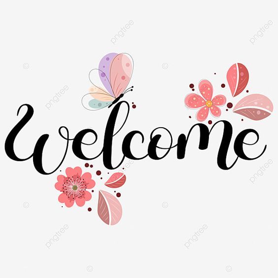 Welcome Letter Vector Art PNG, Welcome Text Hand Lettering With Flowers Butterfly And Leav