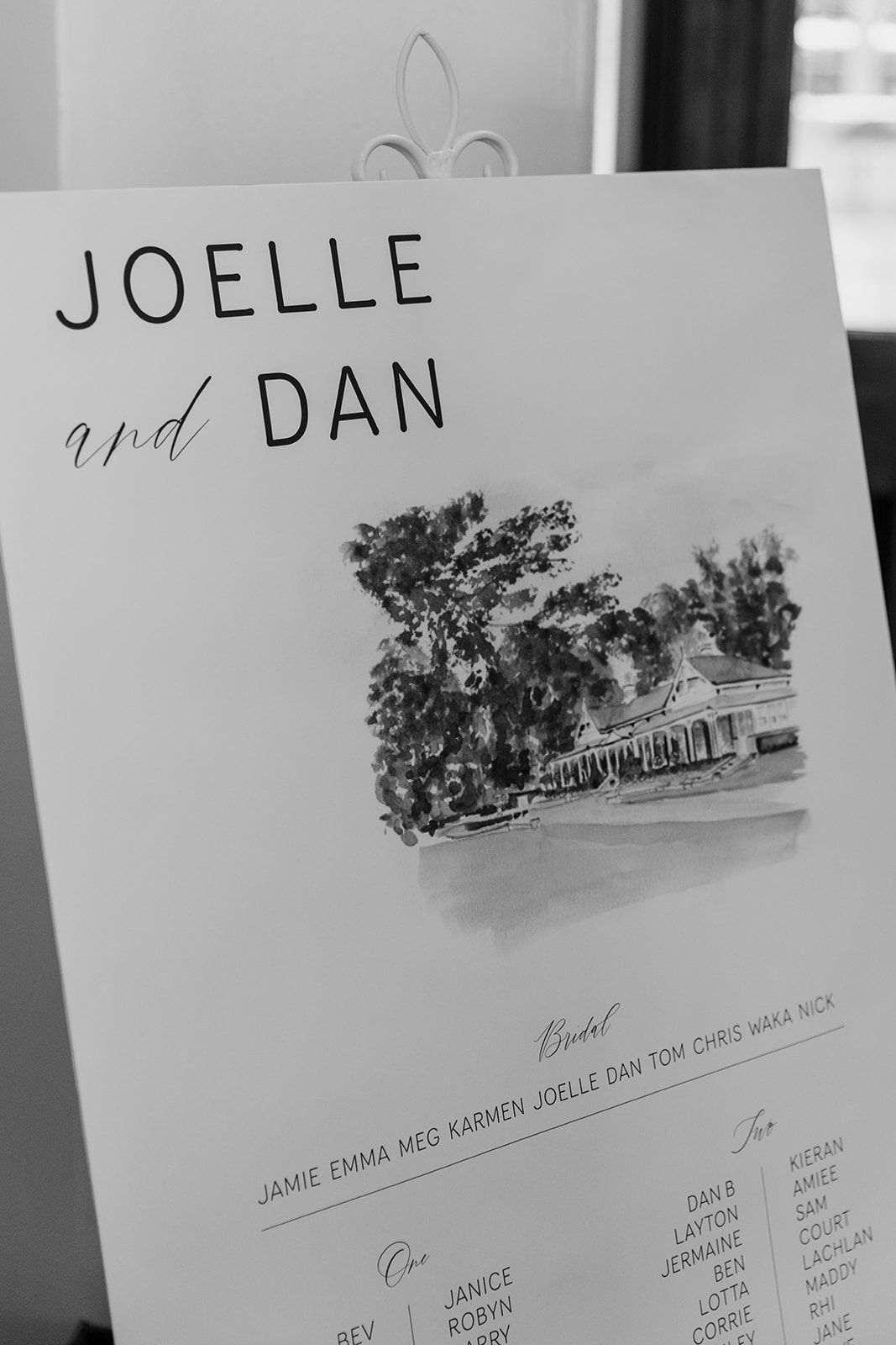 Classic Wedding Welcome Sign with Hand-Painted Homestead Illustration