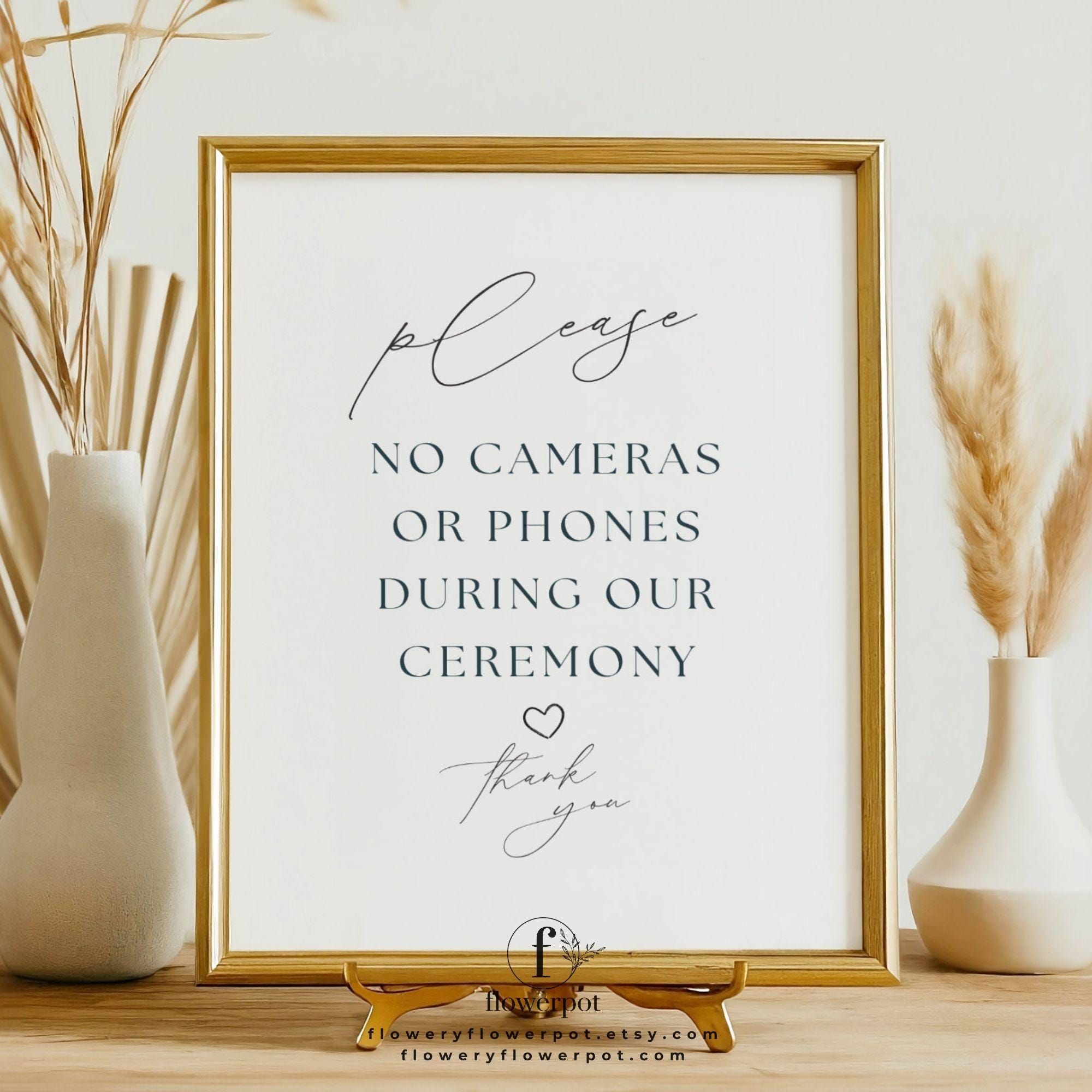 Panneau Pas de téléphone pendant la cérémonie, modèle de panneau de cérémonie débranché, panneau de mariage pas d’appareils photo et de téléphones, modèle de cérémonie de débranchement minimaliste