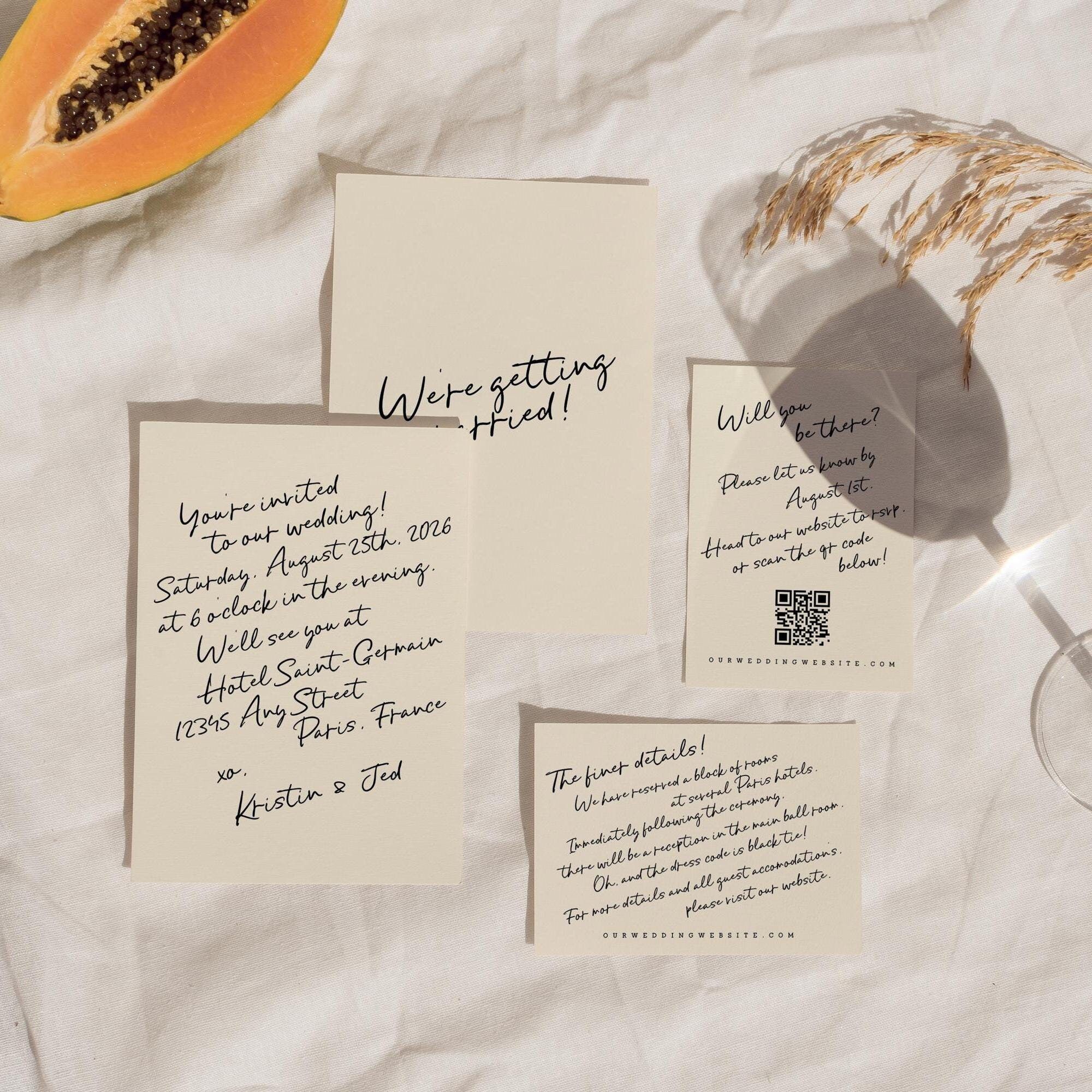 Handwritten Wedding Invitation Suite Template, Modern Wedding Invite, Handwritten Calligraphy Letter, Minimalist Wedding, Wedding Stationary