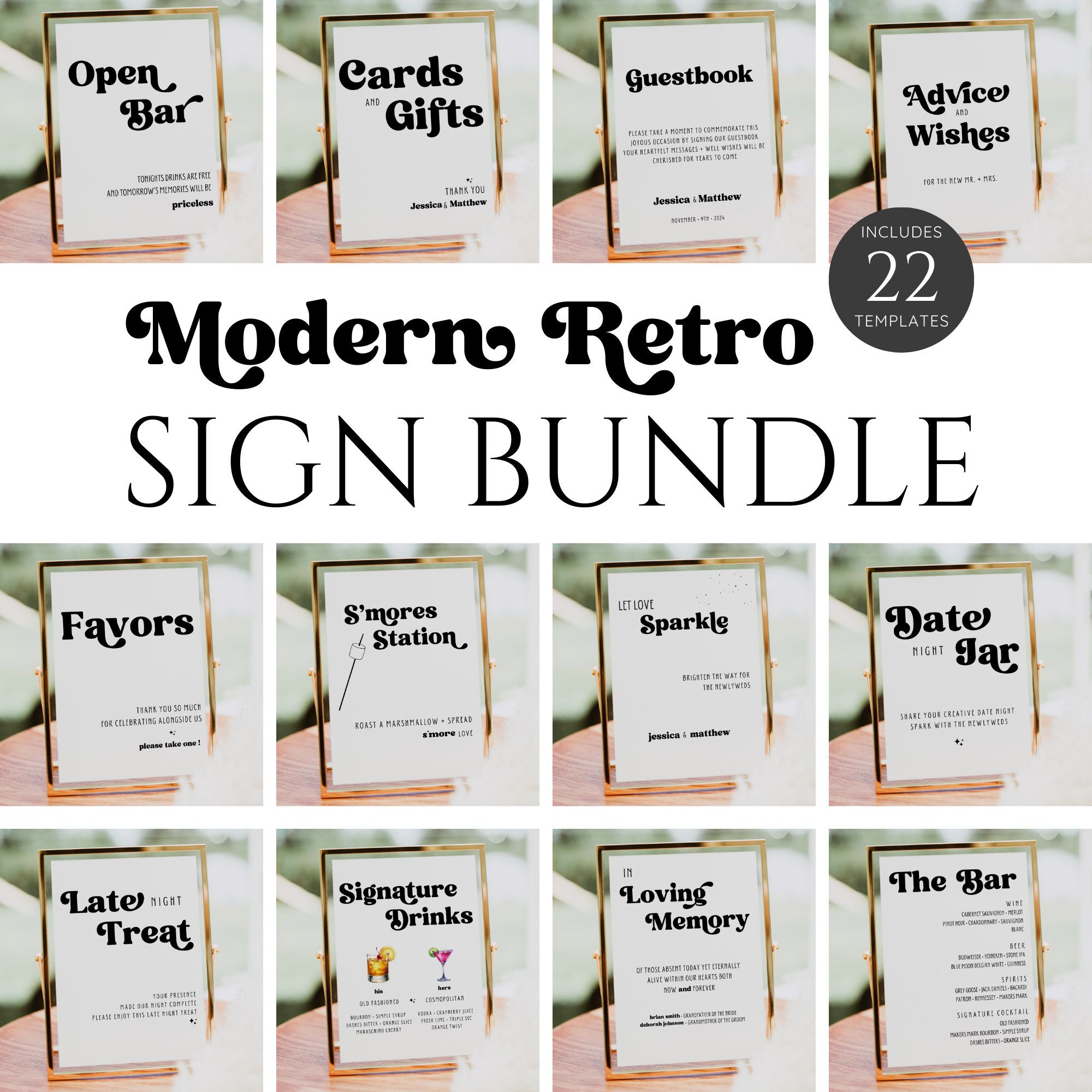 Ensemble d’enseignes de mariage rétro, Ensemble d’enseignes de mariage rétro, Ensemble d’enseignes de mariage rétro, enseignes de barre de mariage rétro, ensemble de décorations de réception de mariage Canva