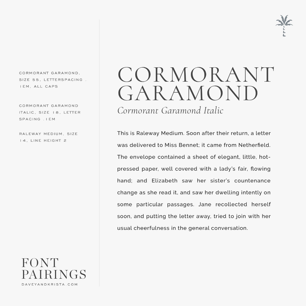 Webfont Font Pairings: Cormorant Garamond + Raleway | Davey & Krista