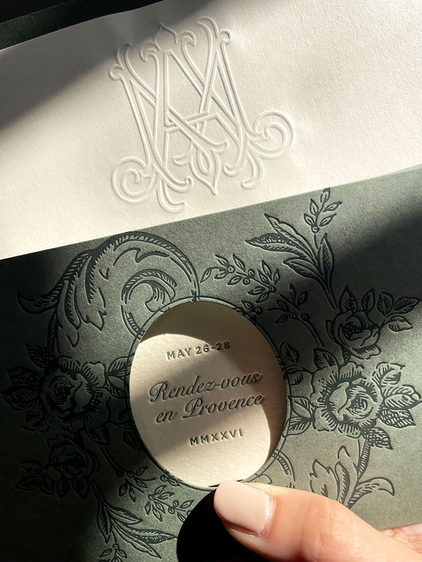 Unique Elegant Letterpress France Destination Wedding Invitation | Modern Editorial Wedding Invite