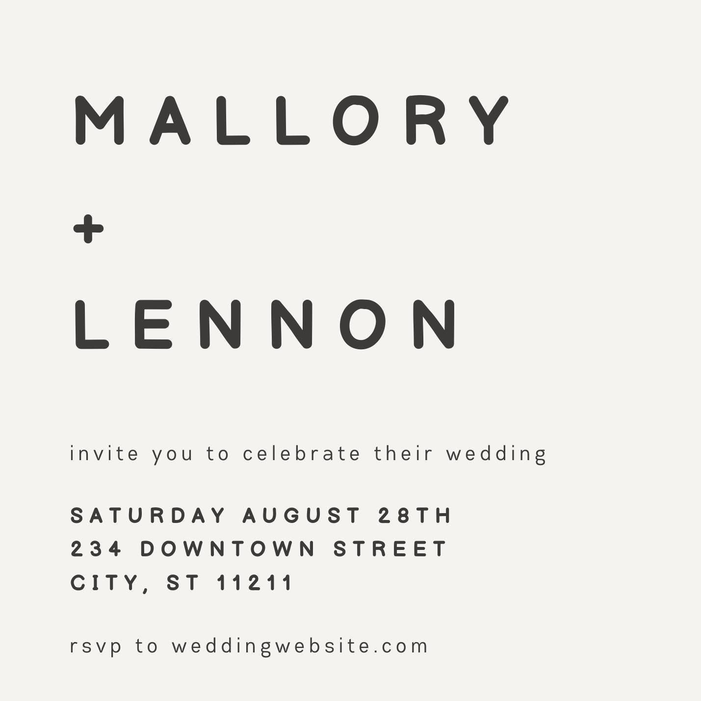 Faire-part de mariage moderne, Minimaliste, Simple, Ludique, Police de caractère arrondie, Noir et blanc, Personnalisable