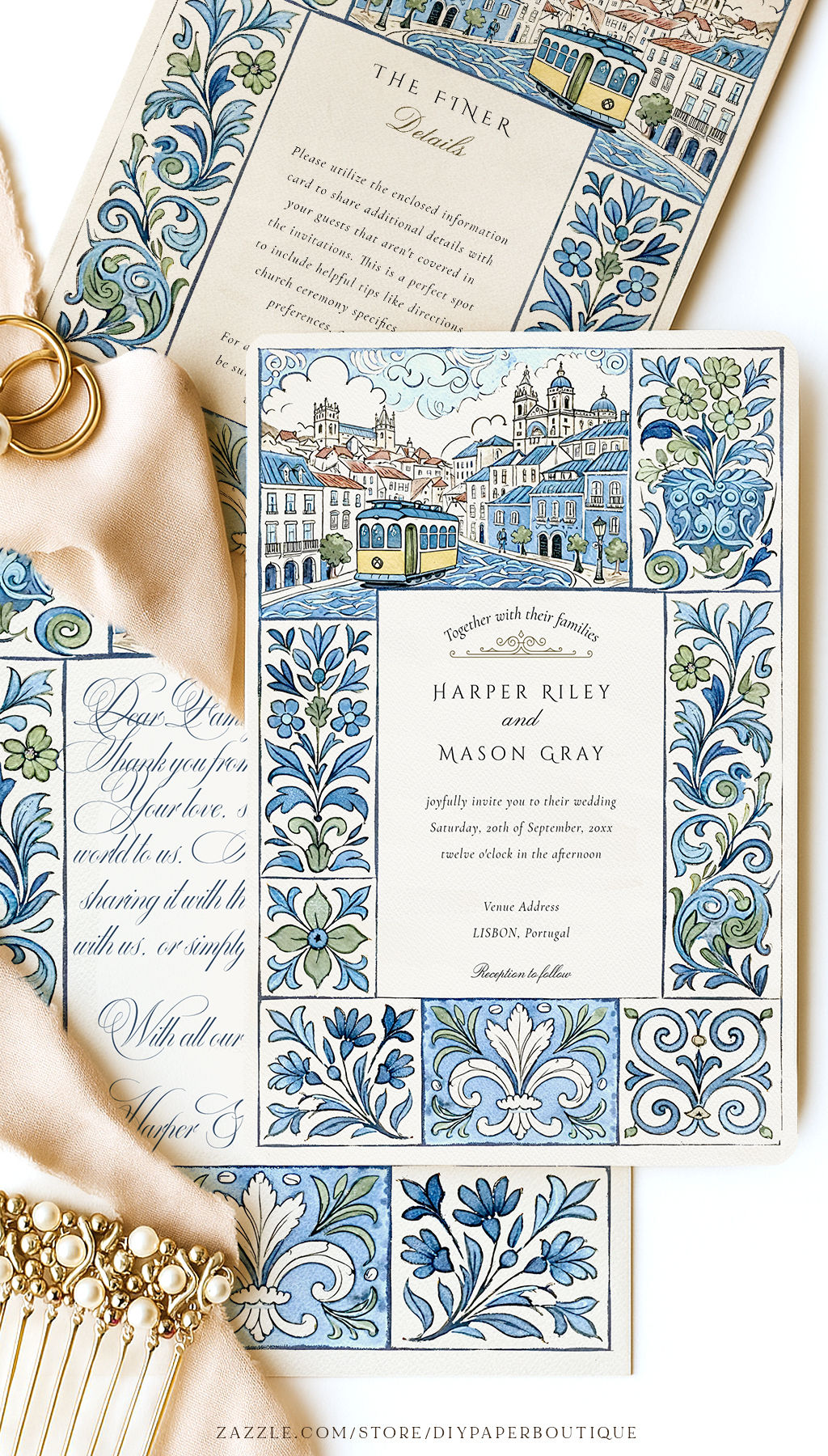 Lisbon Azulejos Wedding Invitation