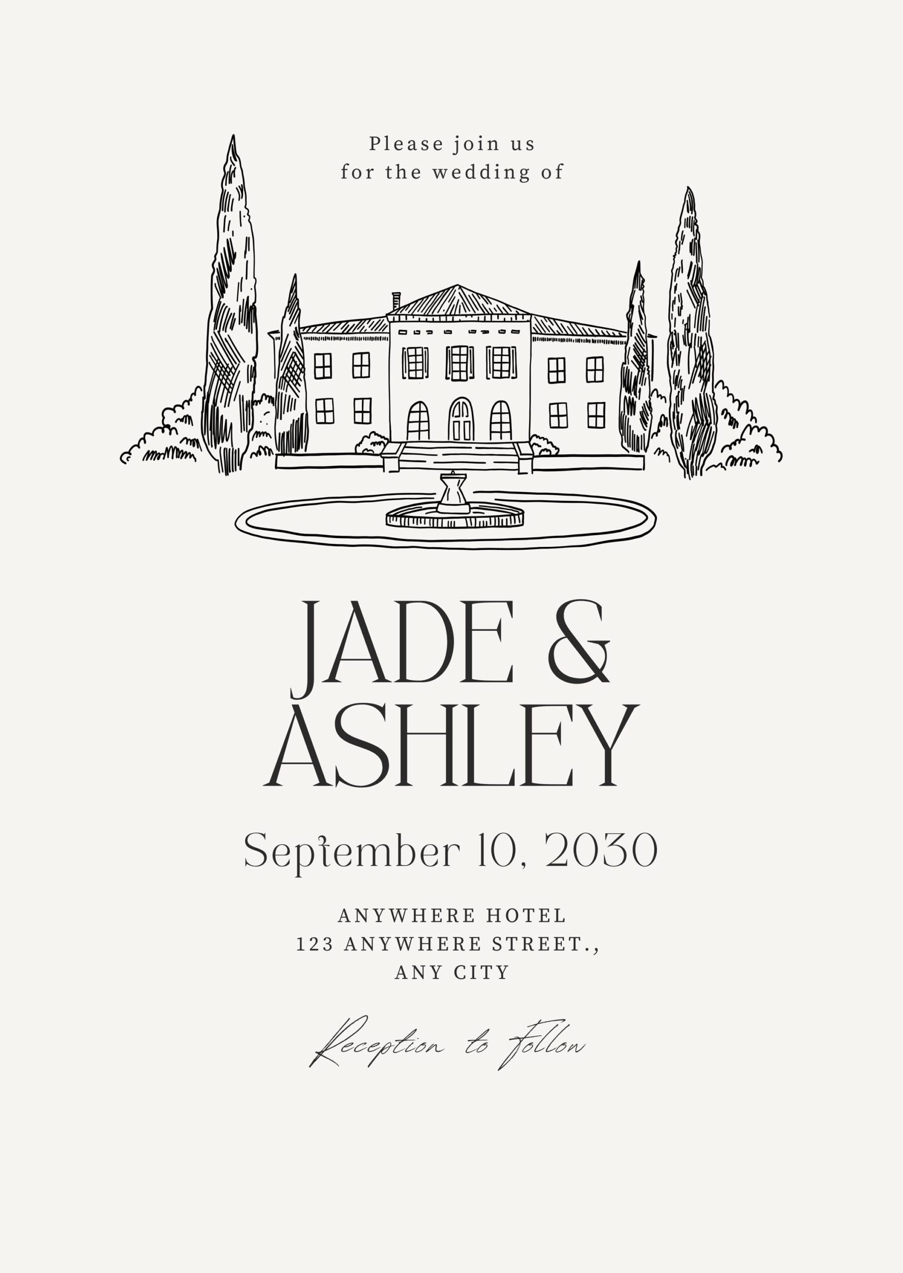 Personalised Minimal Venue Graphic Wedding Invitation | Editable Wedding Save the Date Invite | Printable Digital Download — Etsy