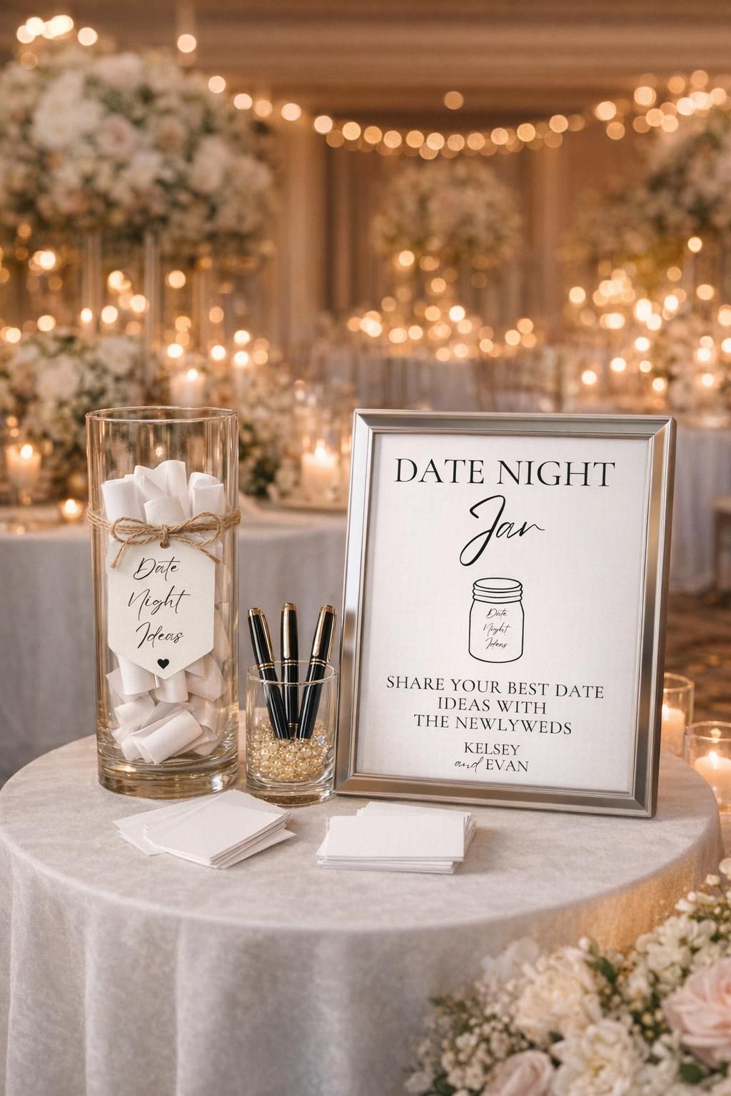 Enseigne de mariage Date Night Jar — Imprimé et prêt à exposer — Livre d’or créatif pour mariages, showers de mariage — Impression sur papier cartonné