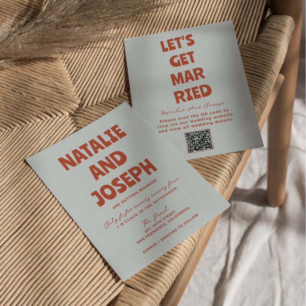 Bold Colorful Retro Funky Unique QR Code Wedding Invitation | Zazzle