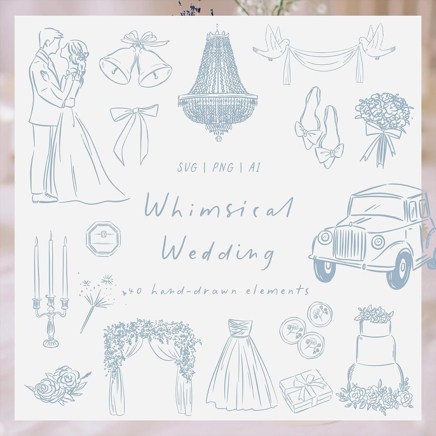 Whimsical Wedding Clipart Set: Hand-Drawn Doodles, SVG, PNG (Digital File)