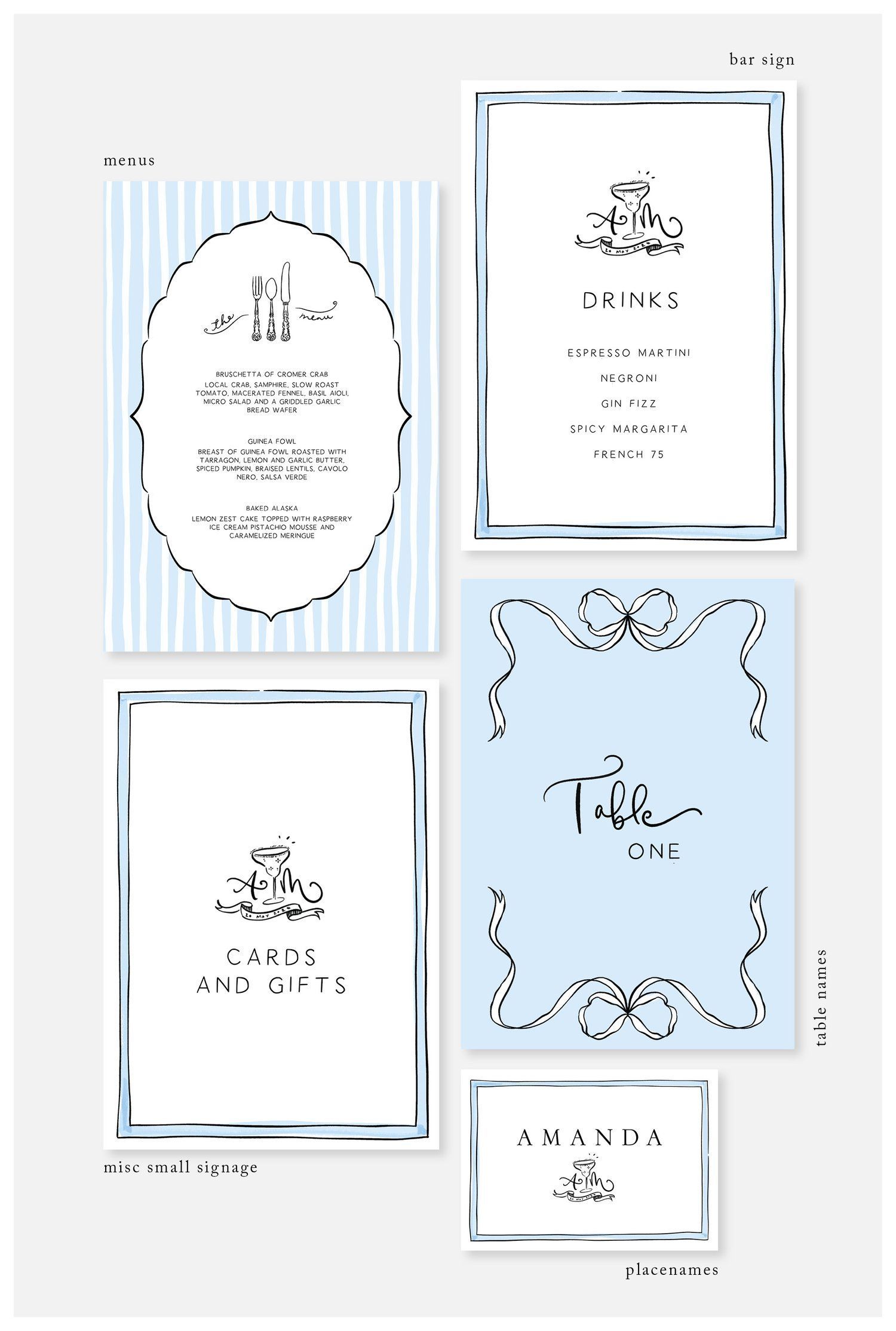 scribbly wedding ceremony stationery with customized monogram and venue representation — Writ…