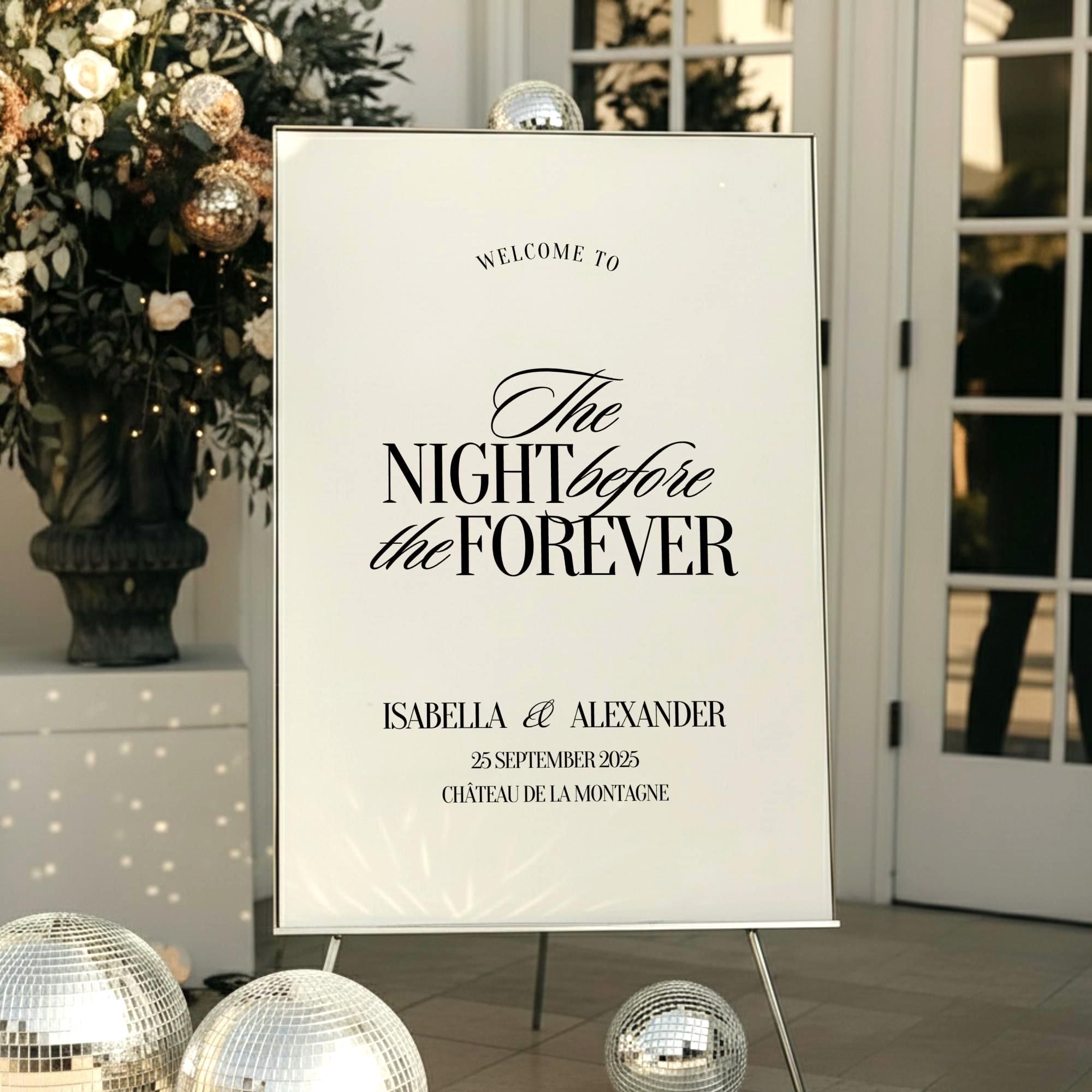 Modèle de plaque de luxe Old Money la veille du mariage, plaque de bienvenue élégante pour le dîner de répétition, modifiable, imprimable en téléchargement immédiat OM02