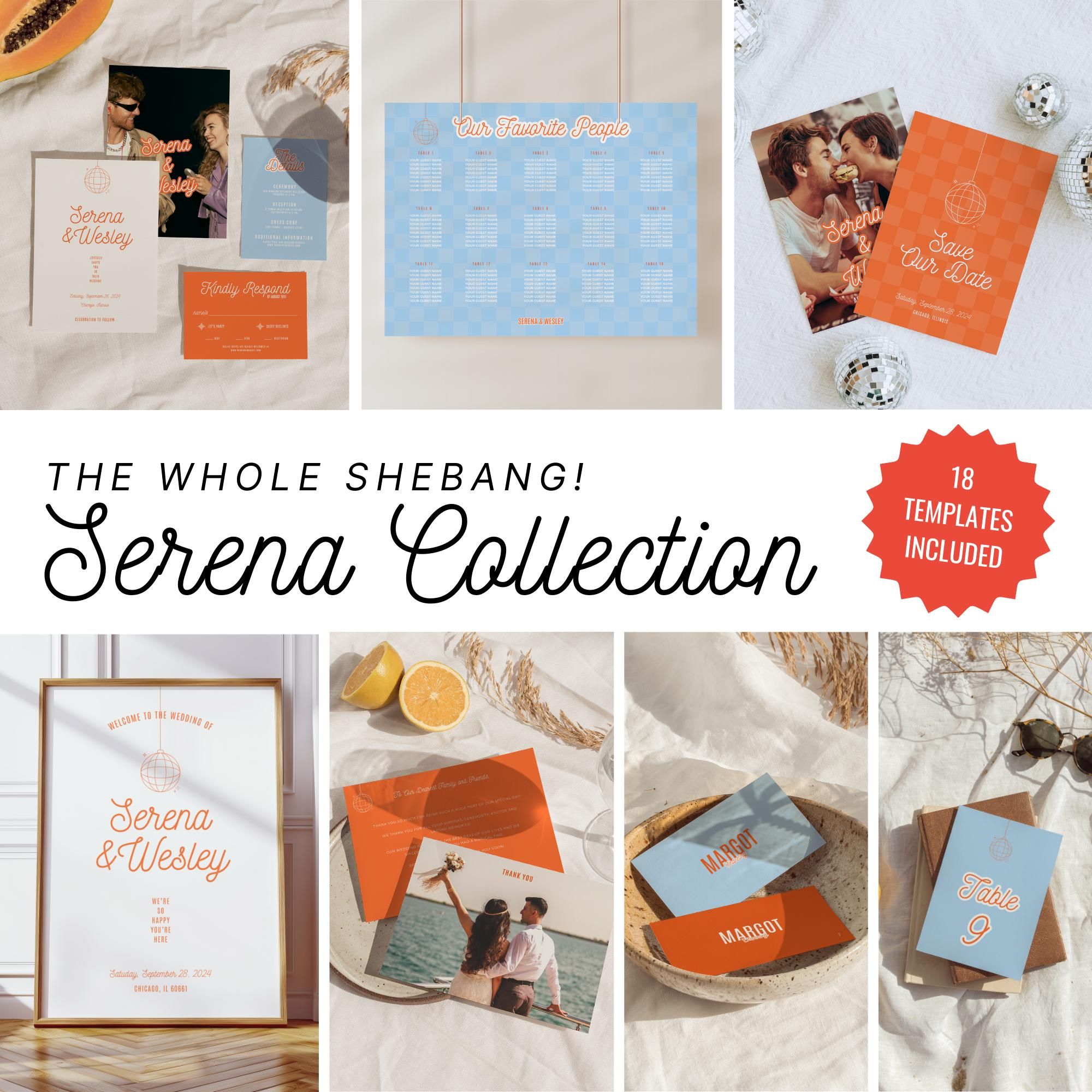 Disco Wedding Reception Bundle Canva Retro Wedding Stationery Package Template Editable Reception Table Signs Wedding Signage Bundle -SE10