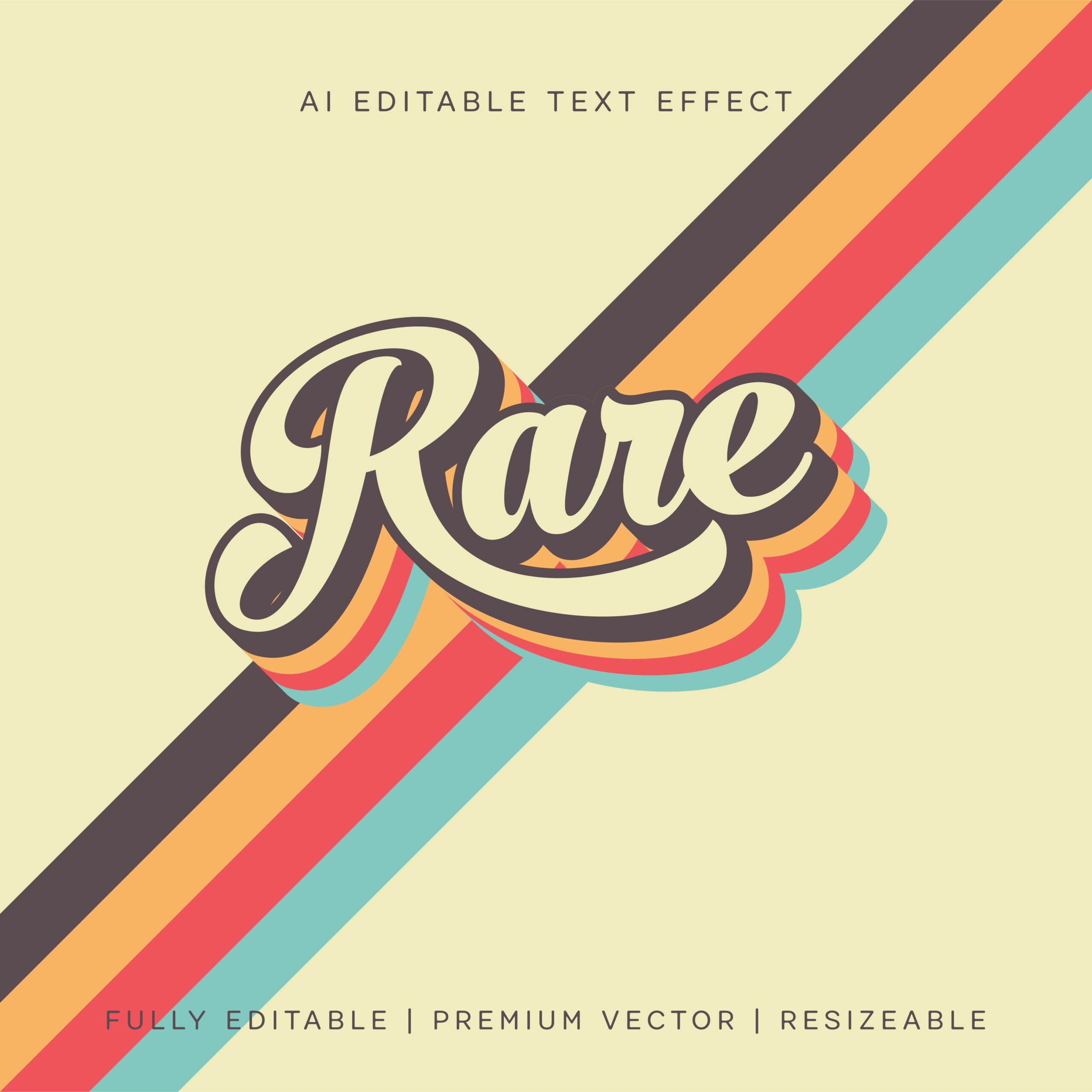 Fully Editable Text Effect Style, Rare Retro 70s Rainbow editable typography, Retro 70s Editable Tex