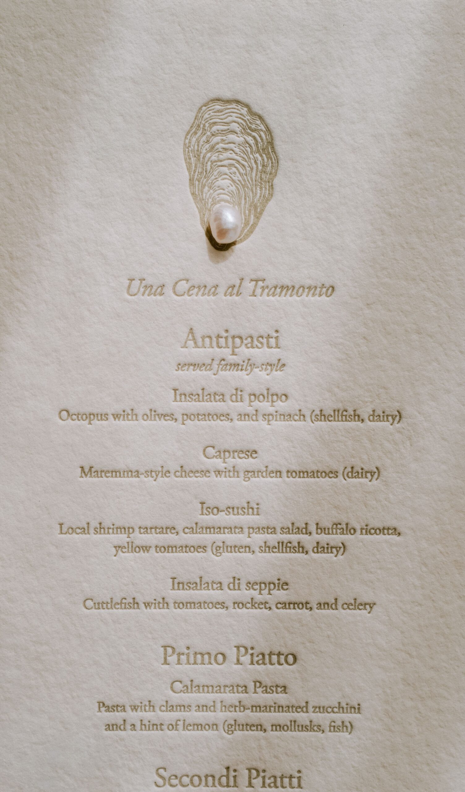 Handmade paper wedding Menus with freshwater pearl detailing
