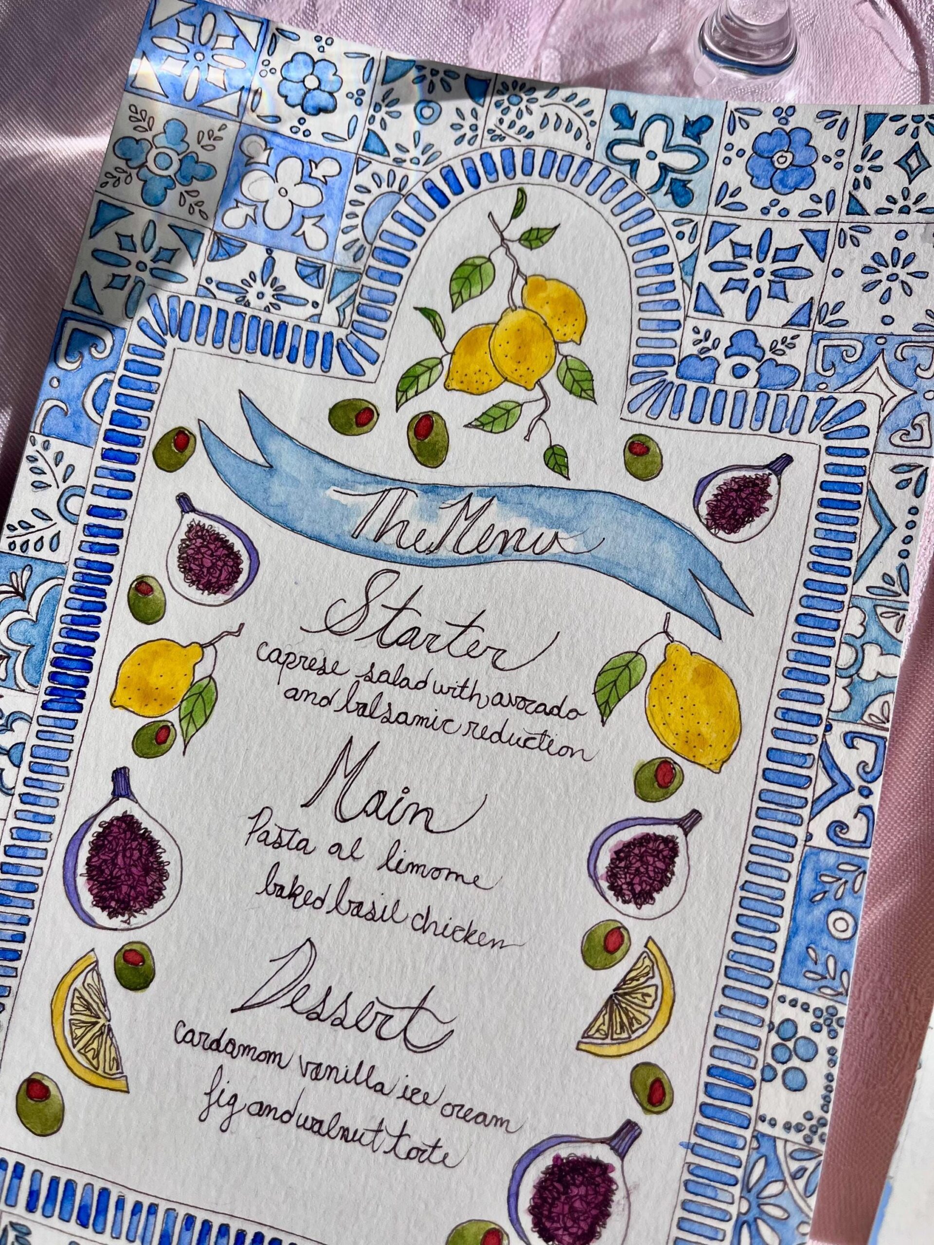 Hand-Painted Watercolor Menu Template // Custom Menu for Weddings, Brunches & Events // Custom Cocktail Menu, Desert Menu, Wine List