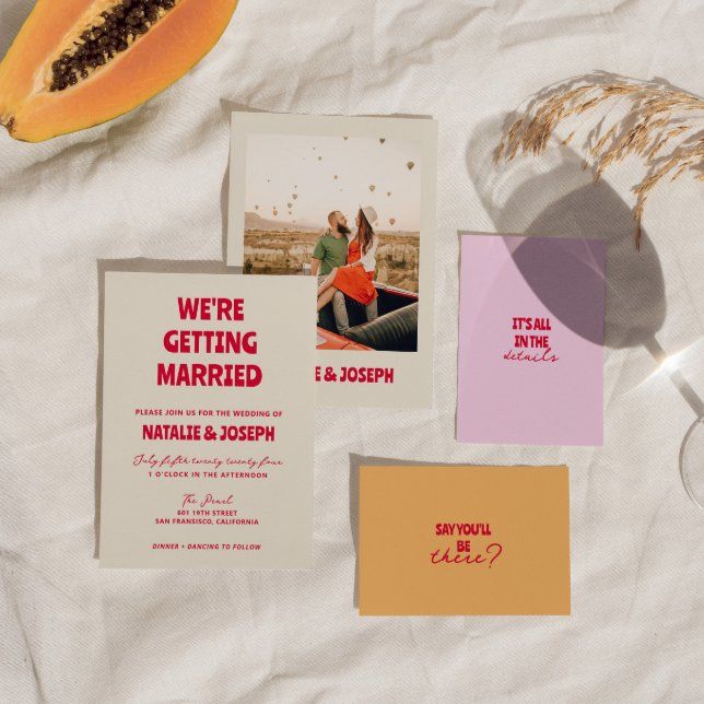 Double Sided Modern Colorful Retro Bold Wedding Invitation | Zazzle