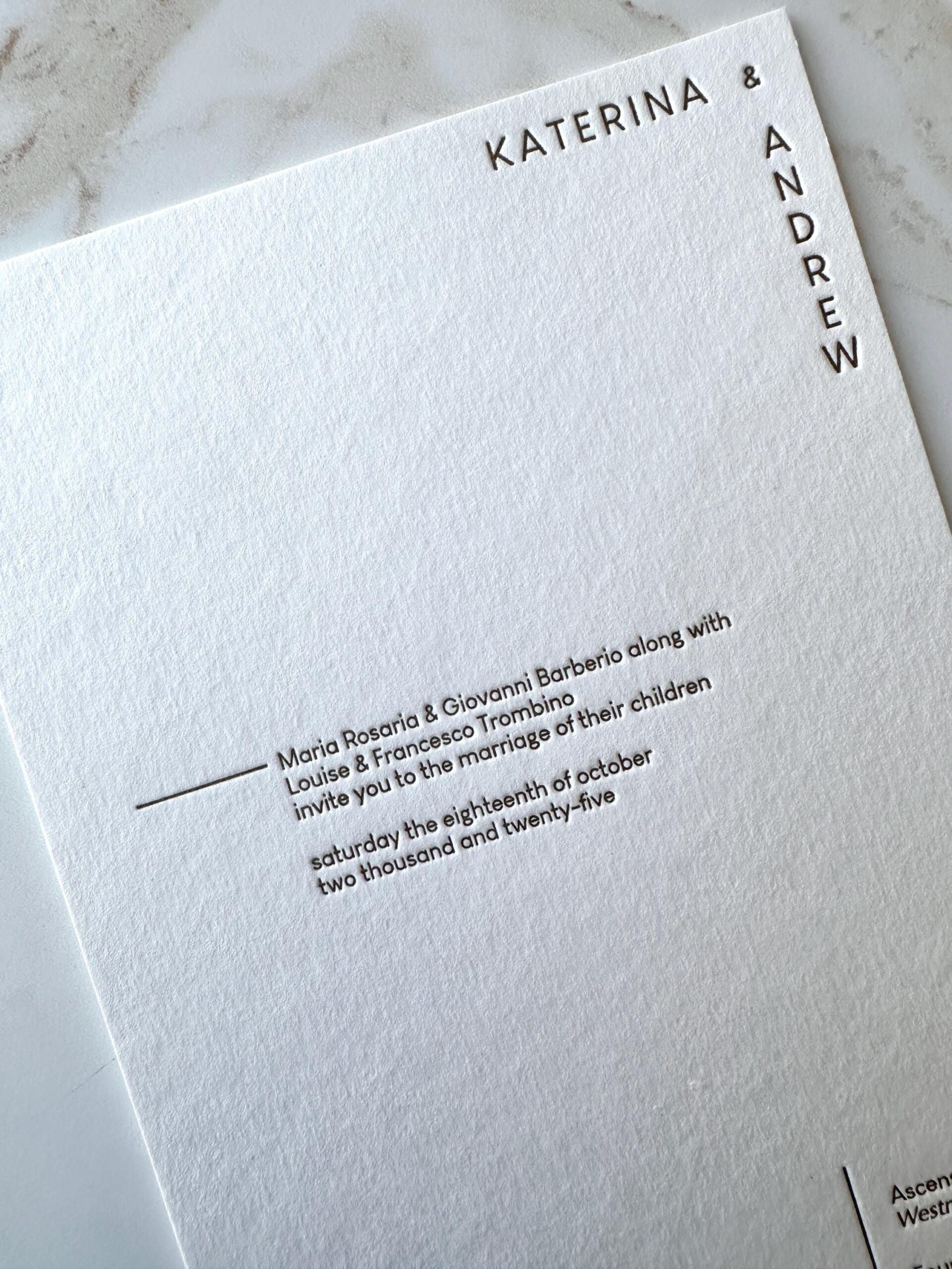 Letterpress invitation, letterpress wedding invite, minimalistic letterpress invitation, modern letterpress invitation, luxury invitation