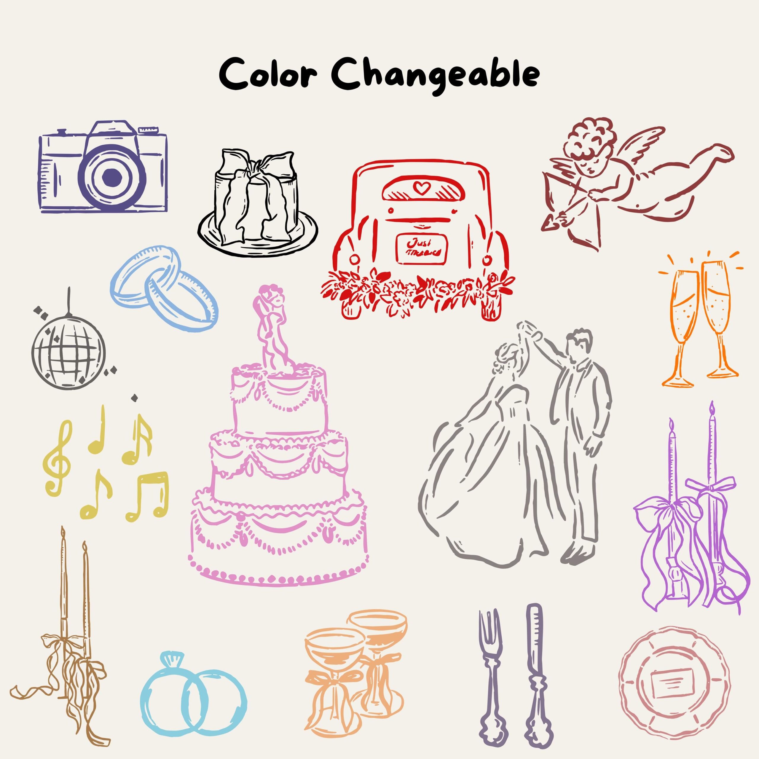 Hand-Drawn Wedding icons. Wedding day clipart. Svg, PNG, AI Perfect for wedding timeline, order of events, invites. Canva Editable, Digital