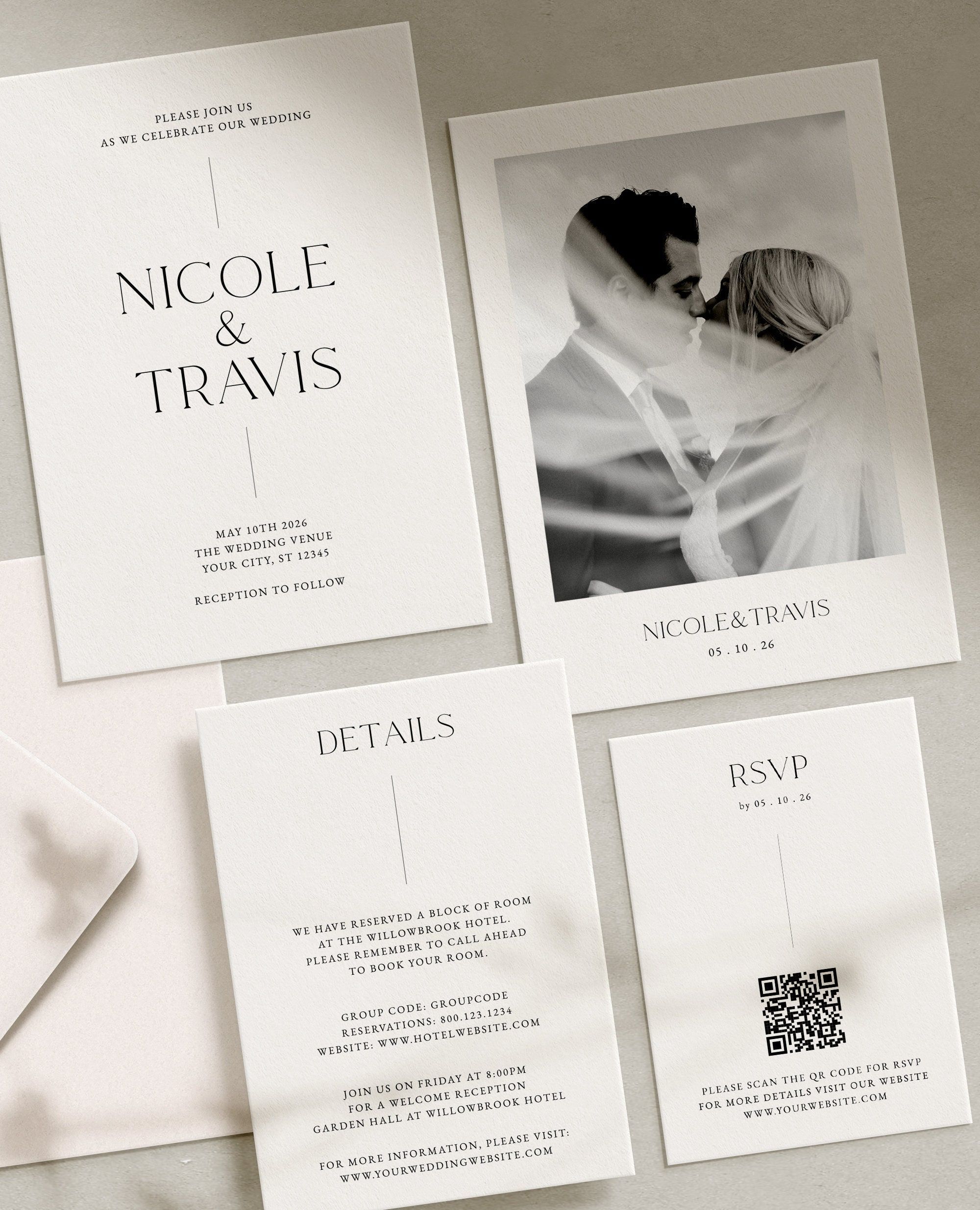 Boho Wedding Invites Minimalist Photo Wedding Invitation Suite Template Modern