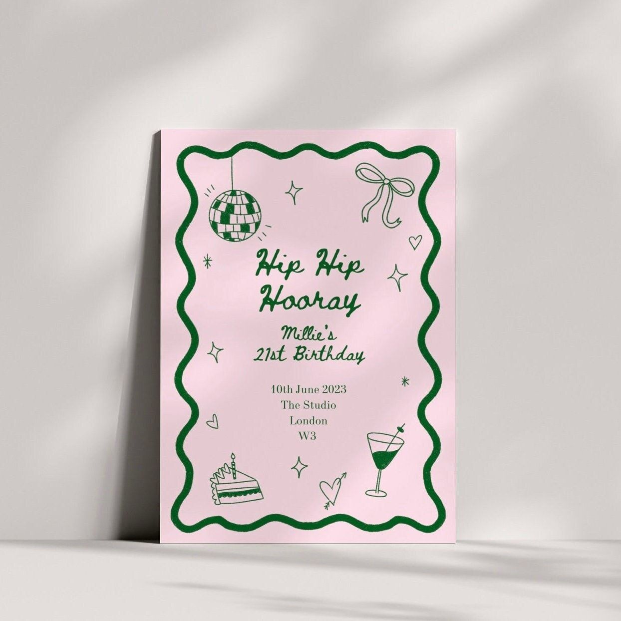 Modèle modifiable d’invitation à une fête d’anniversaire Coquette (téléchargement numérique)