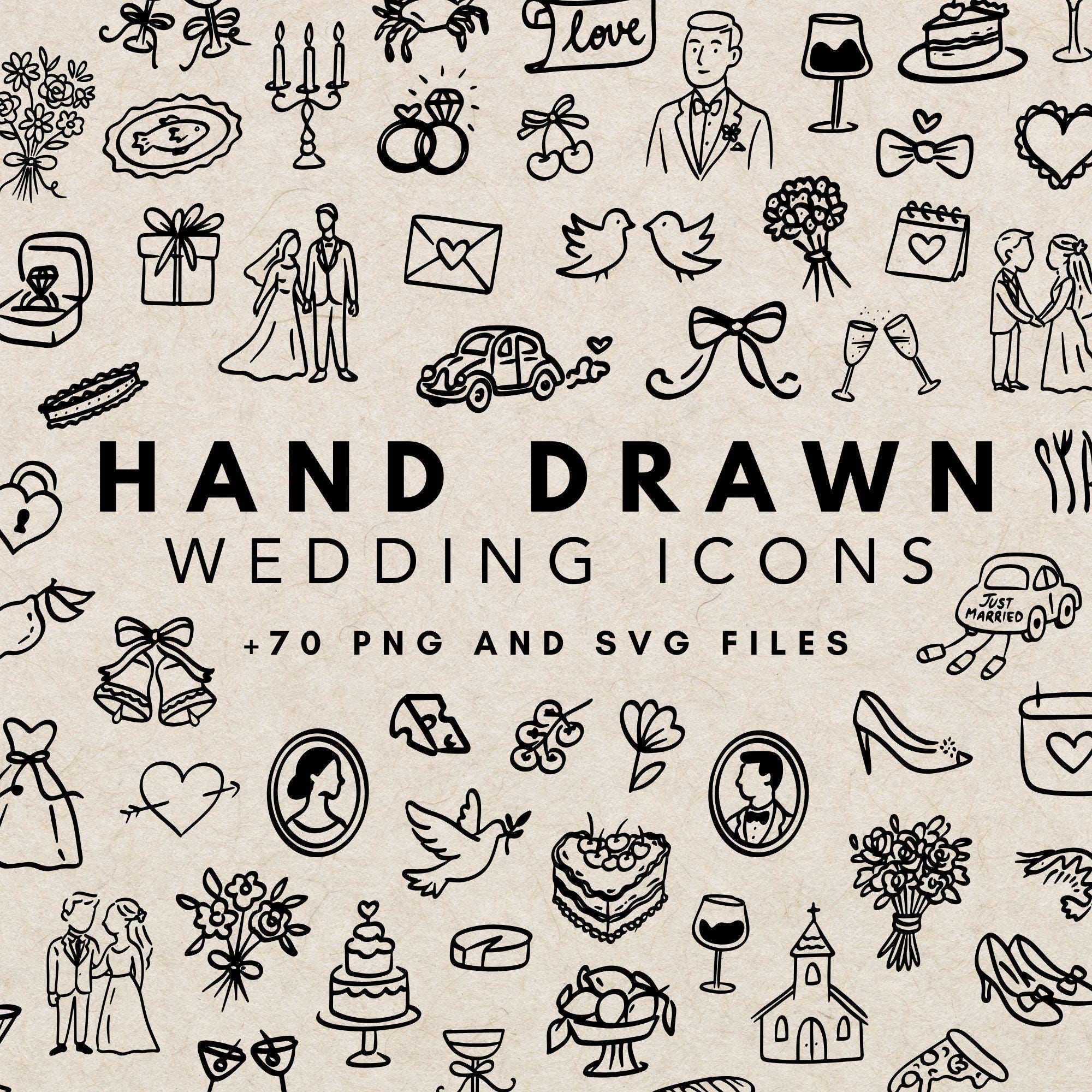 Clipart lunatique de griffonnages de mariage | Clipart couple, icônes mariage, mariée et marié romantique, décoration faire-part de mariage