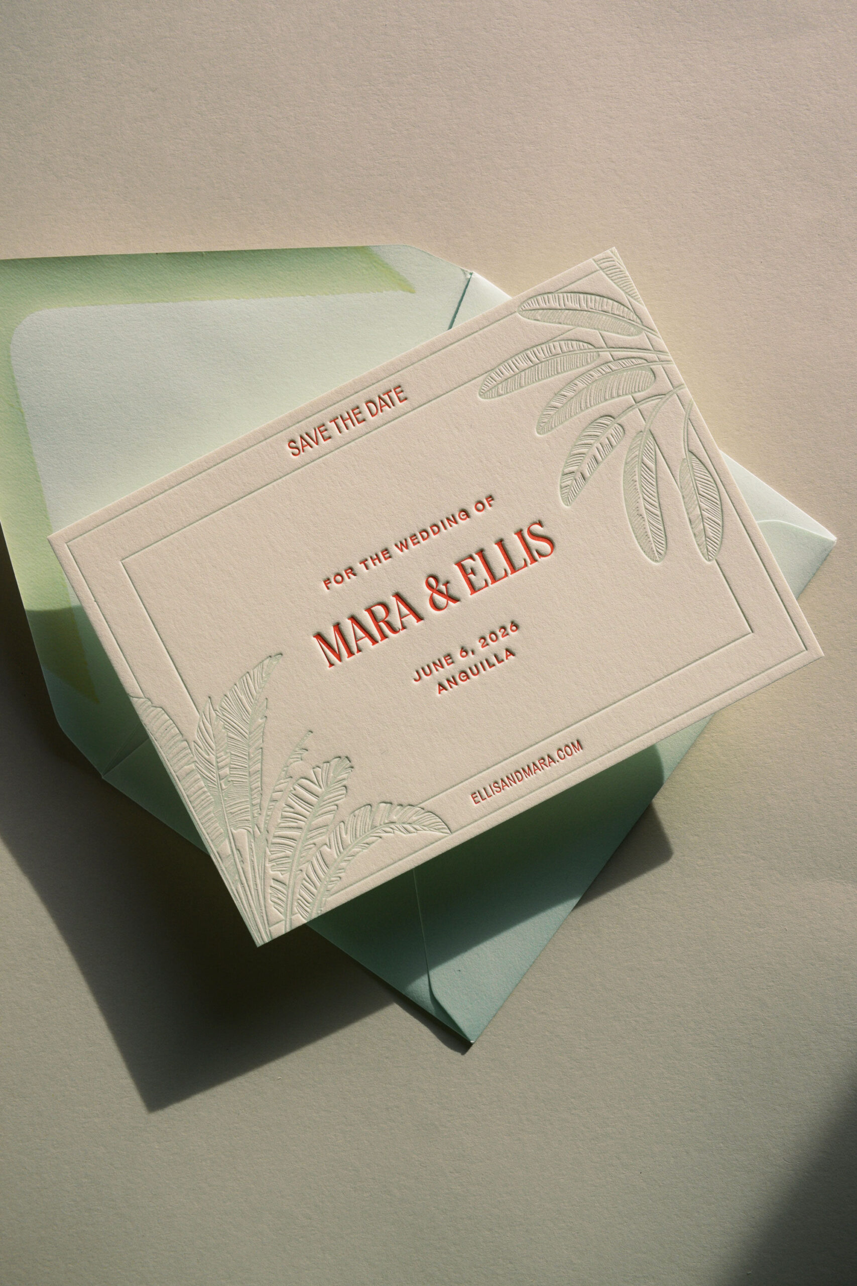 Tropical Letterpress Wedding Invitations | Luxury Destination Wedding Stationery