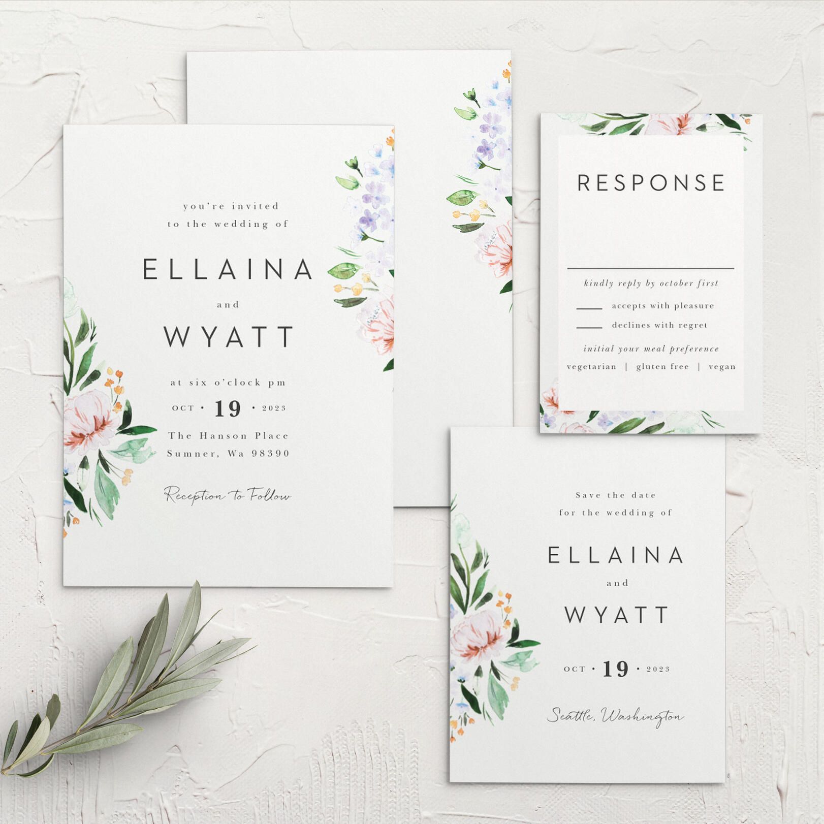 Floral Cascade Wedding Invitations