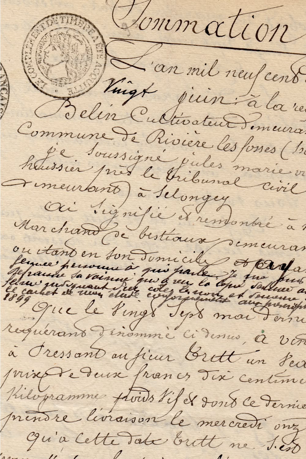 Aged French Document Featuring Elegant Cursive Script and Circular Seal