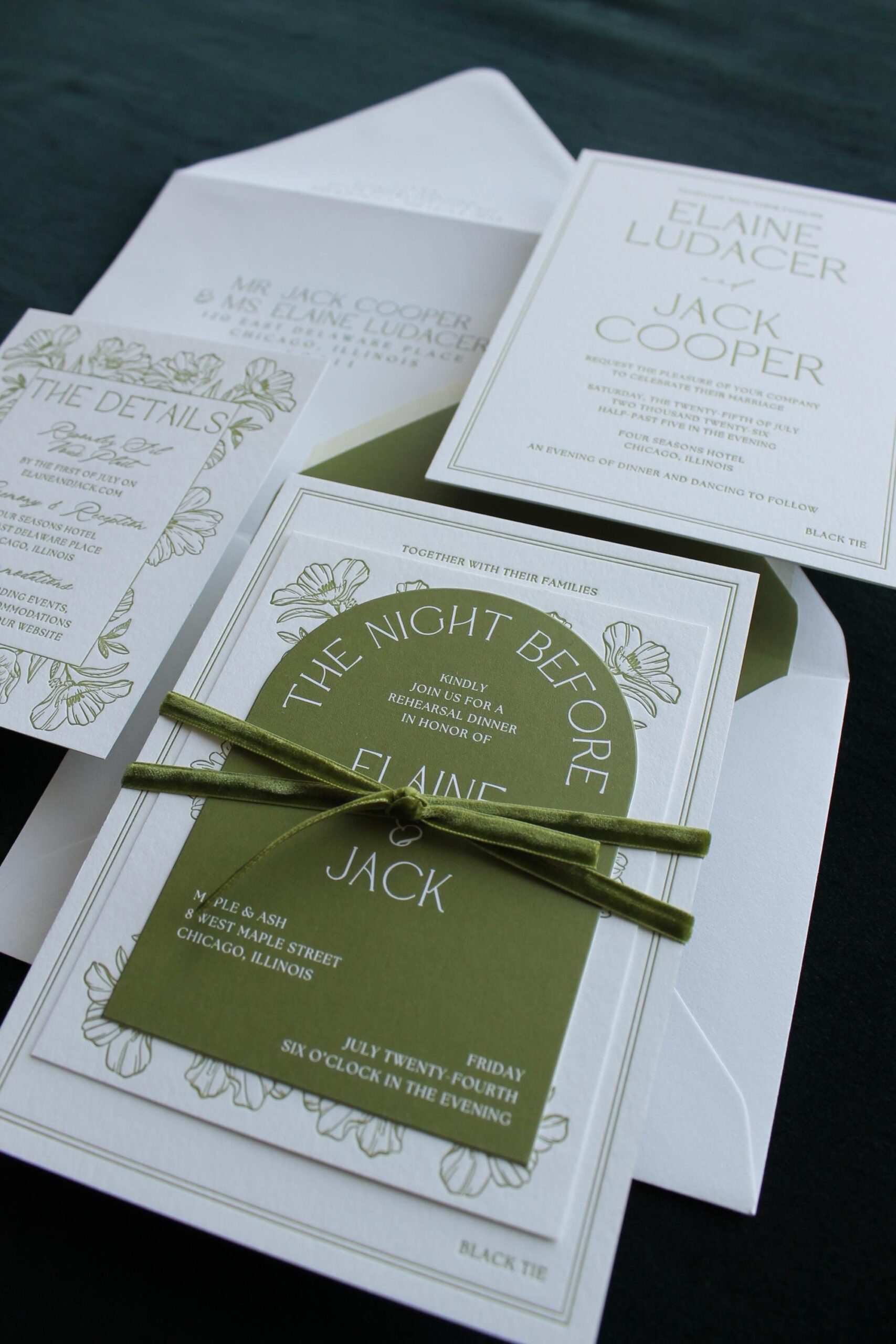 SAMPLE: Floral Letterpress Wedding Invitation Suite