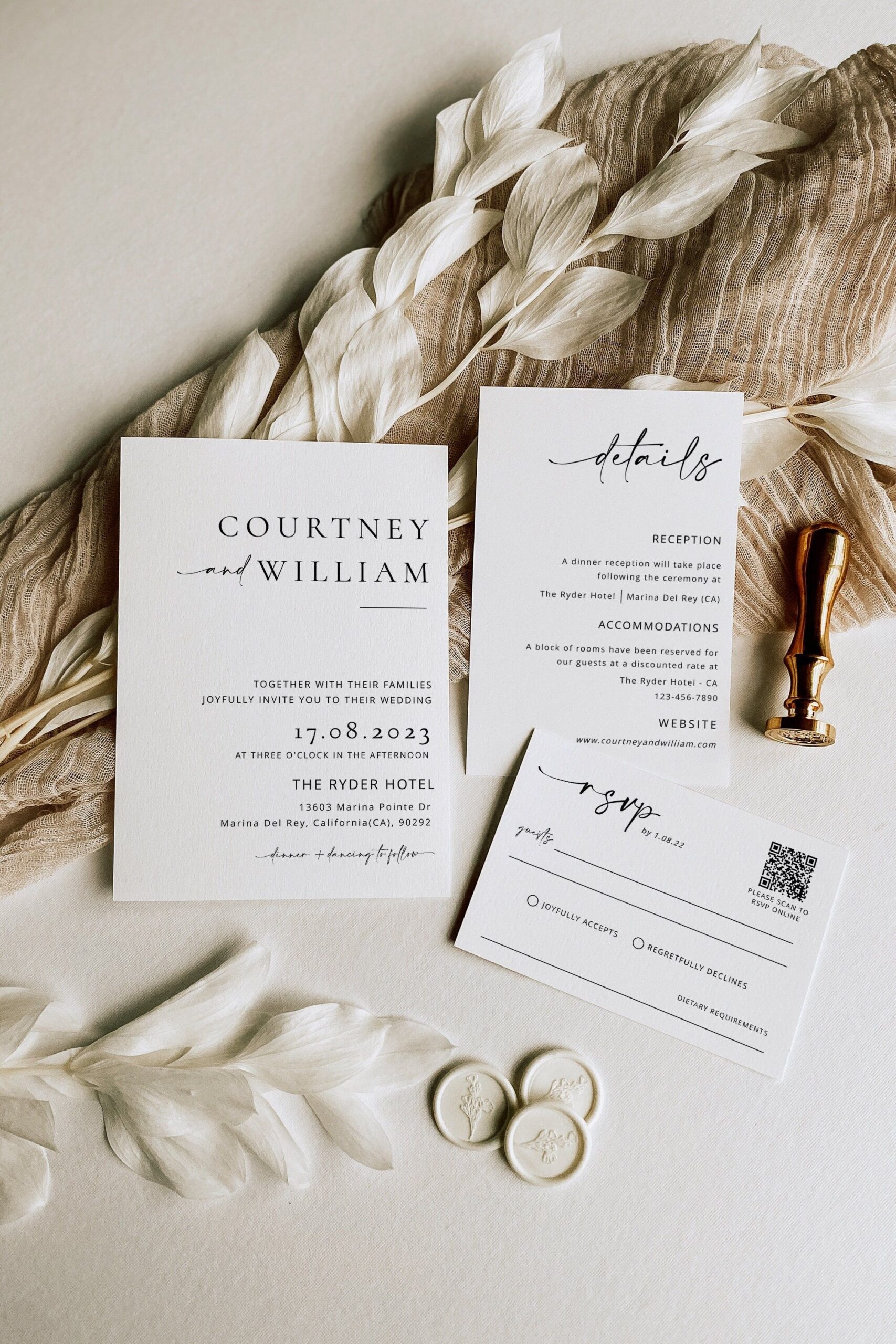 Modèle d’invitation de mariage avec code QR : RSVP minimaliste (téléchargement numérique)