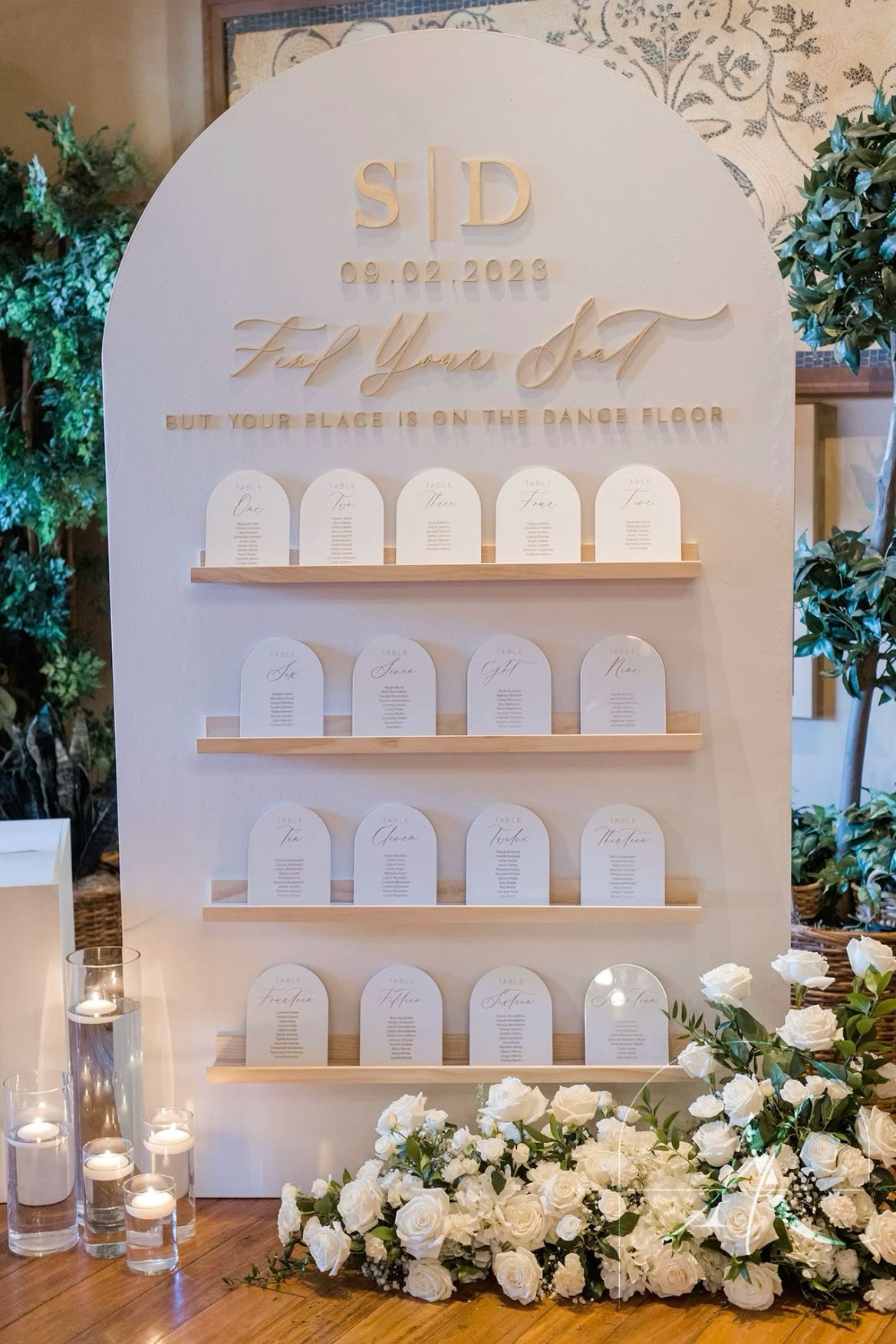 Arch Wall Seating Chart | Shelves | Custom Wedding Sign | Arch and Arrow