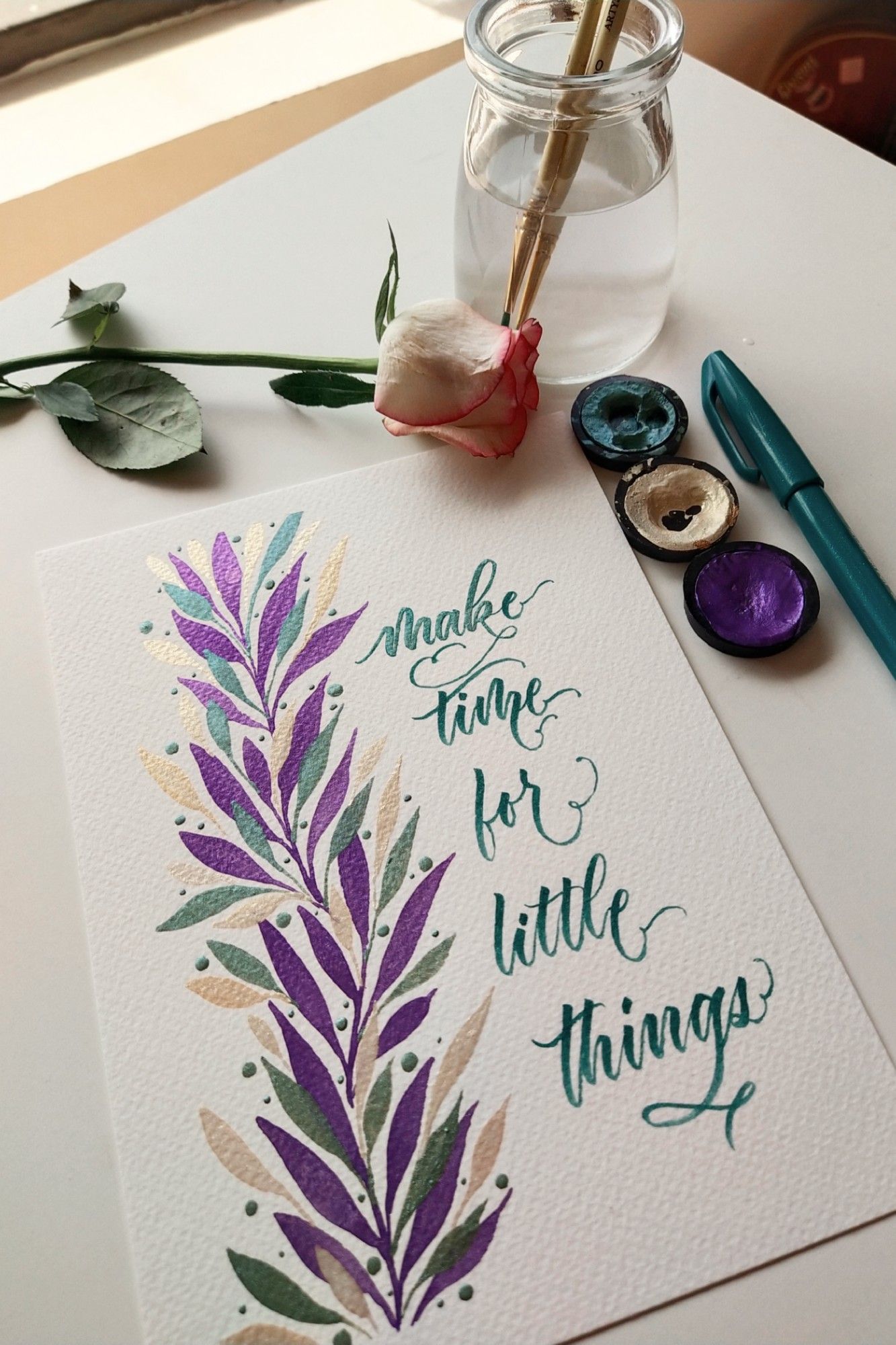 Calligraphy | Metallic Watercolor Botanical Painting